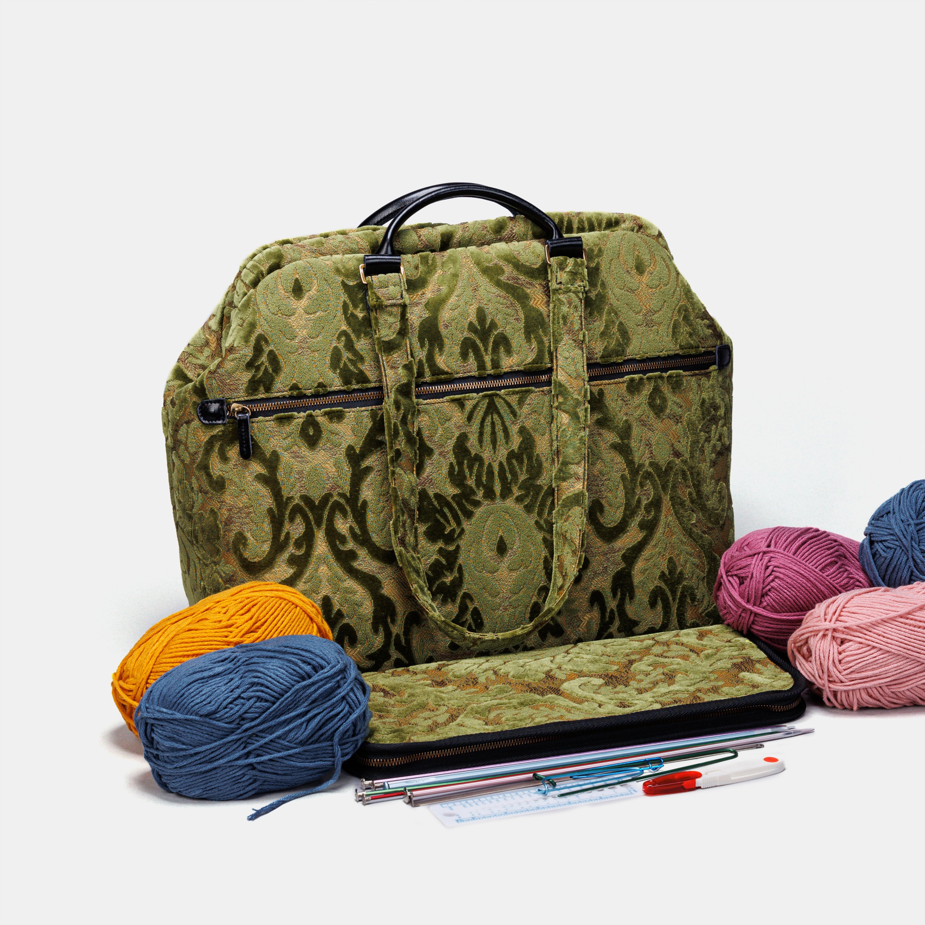 Burnout Velvet Fern Green Knitting Project Bag  MCW Handmade-2