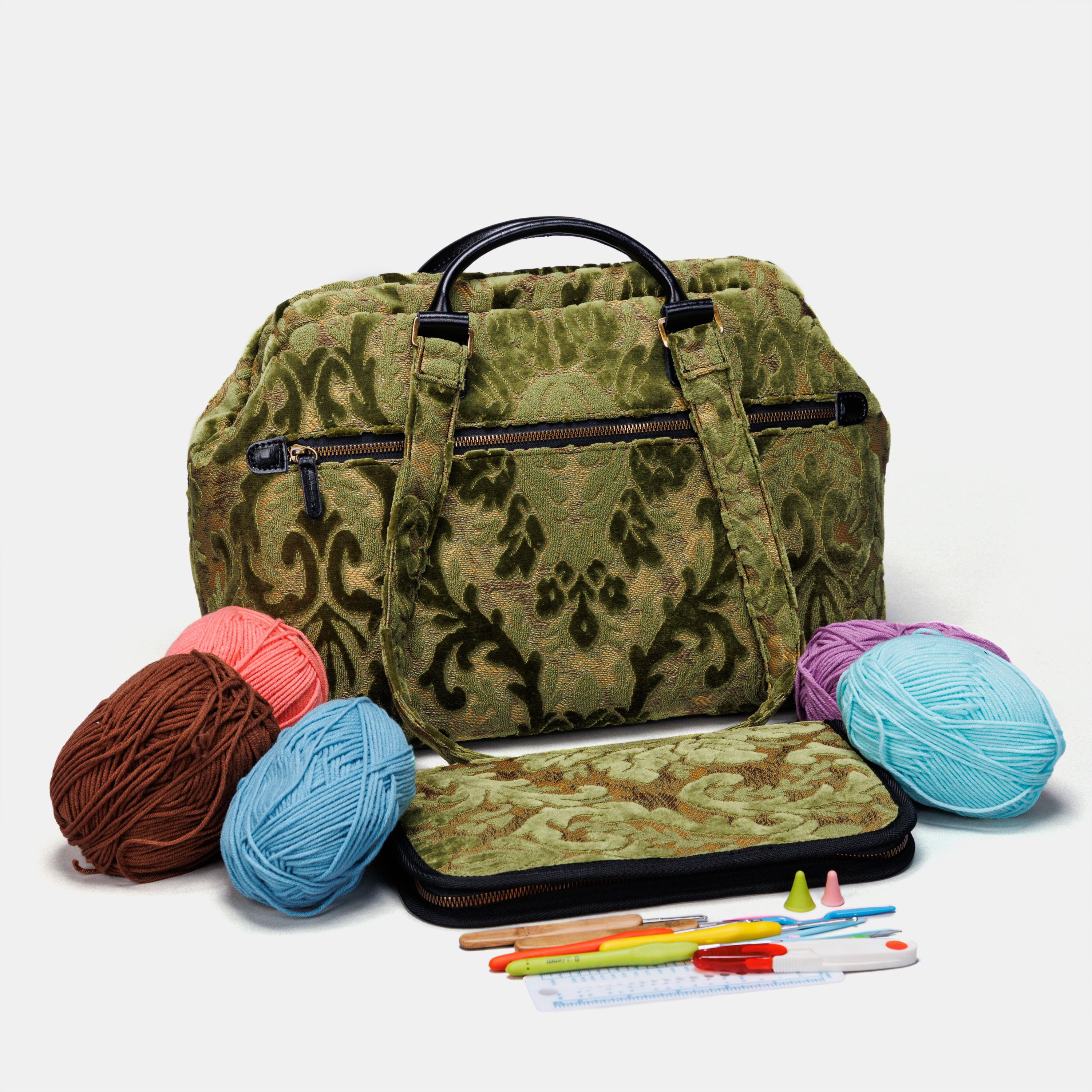 Burnout Velvet Fern Green Knitting Project Bag  MCW Handmade-10