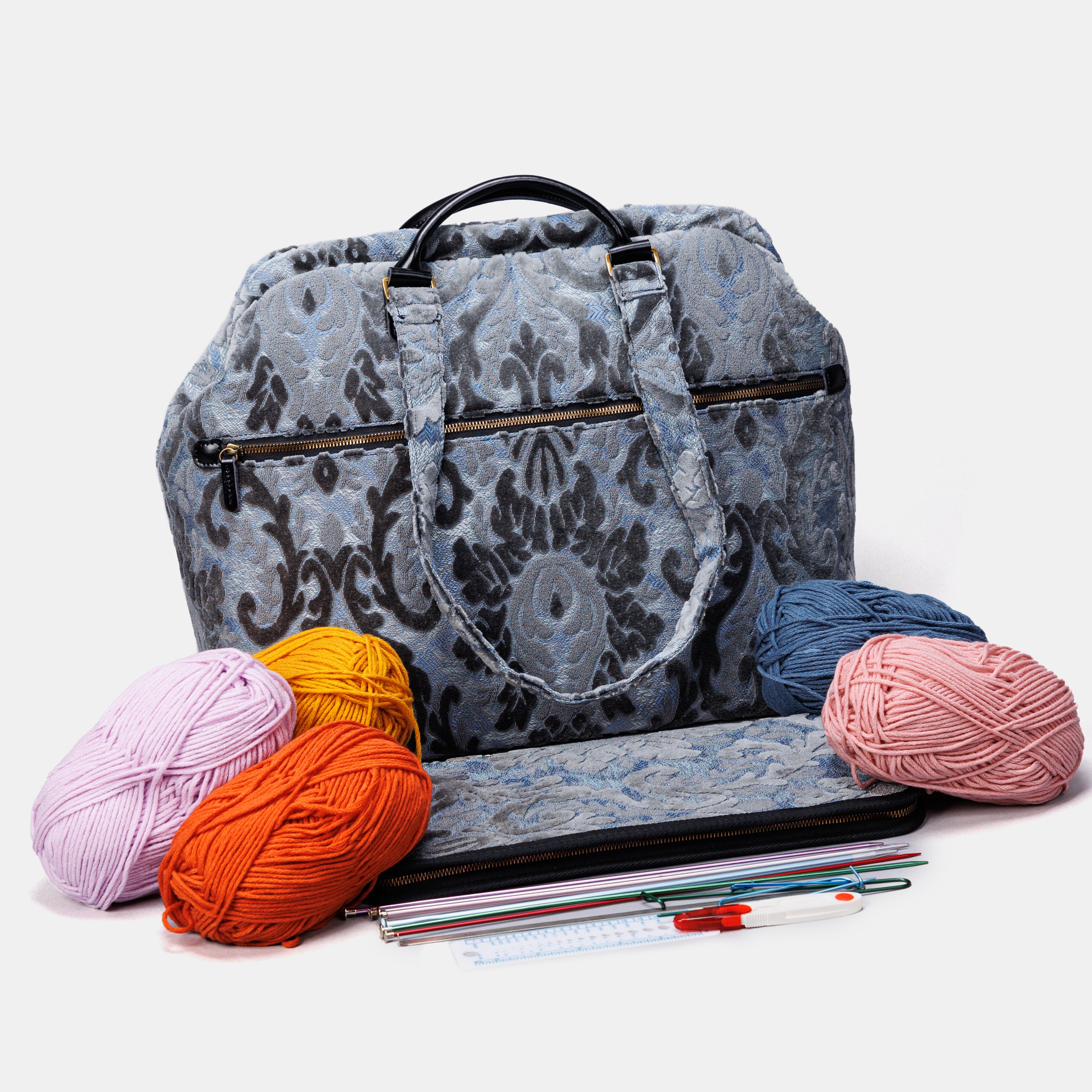 Burnout Velvet Steel Blue Knitting Project Bag  MCW Handmade-8