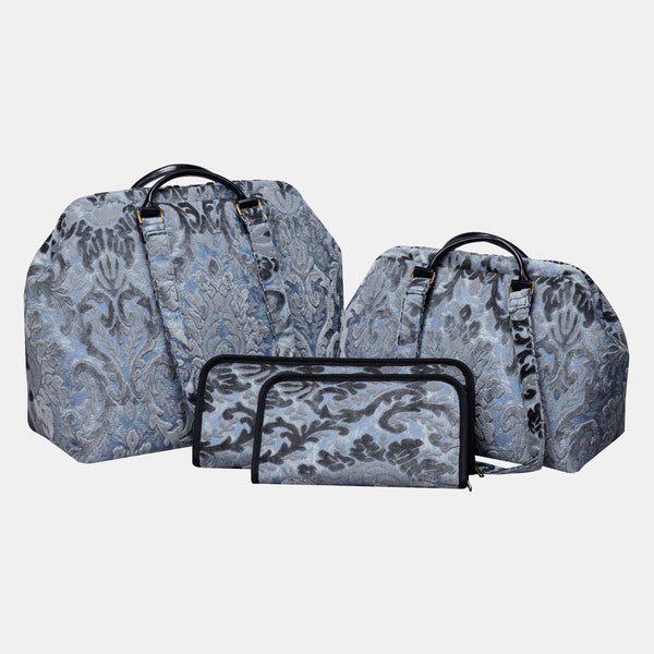 Burnout Velvet Steel Blue Knitting Project Bag  MCW Handmade-1