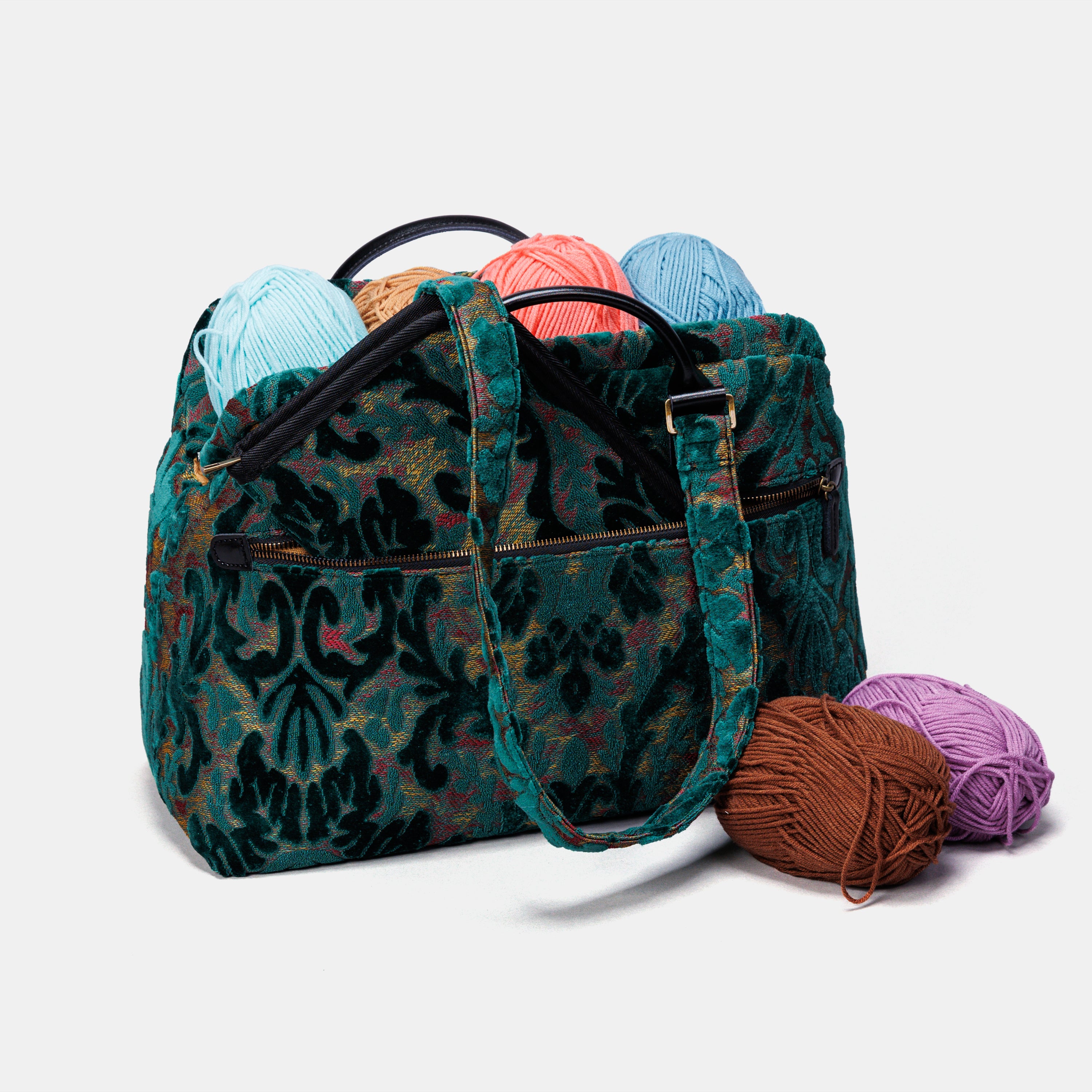 Burnout Velvet Jade Green Knitting Project Bag  MCW Handmade-9