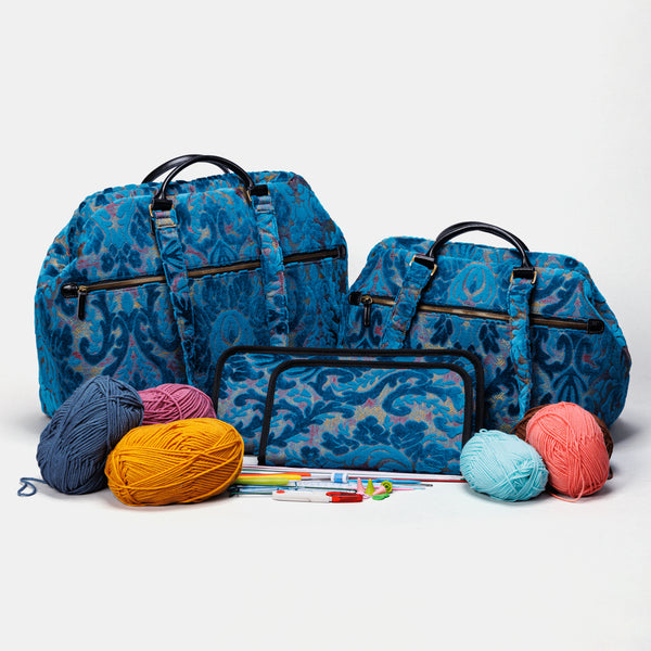 Burnout Velvet Aqua Blue Knitting Project Bag  MCW Handmade
