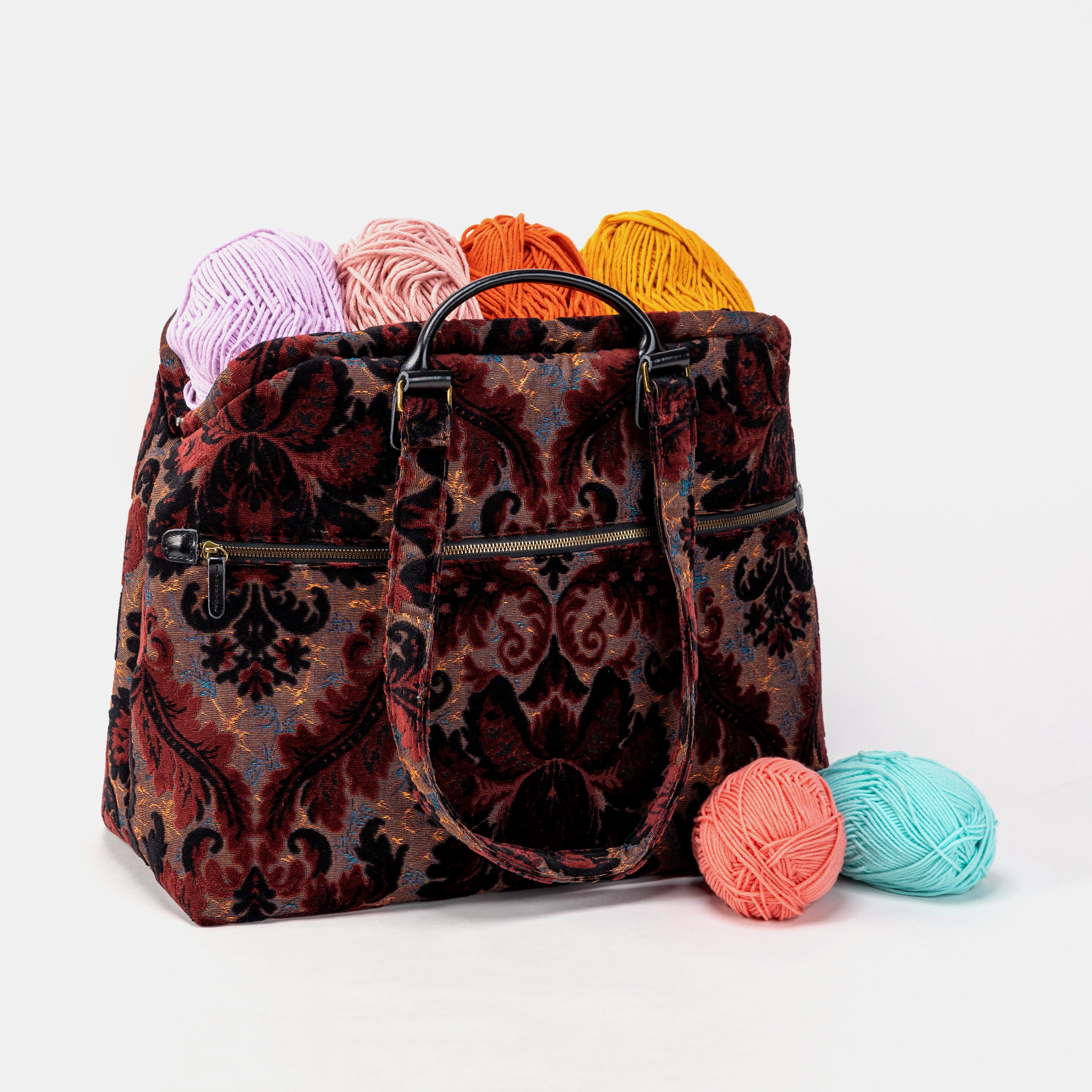 Burnout Velvet Revival Sephia Knitting Project Bag WITH YAM