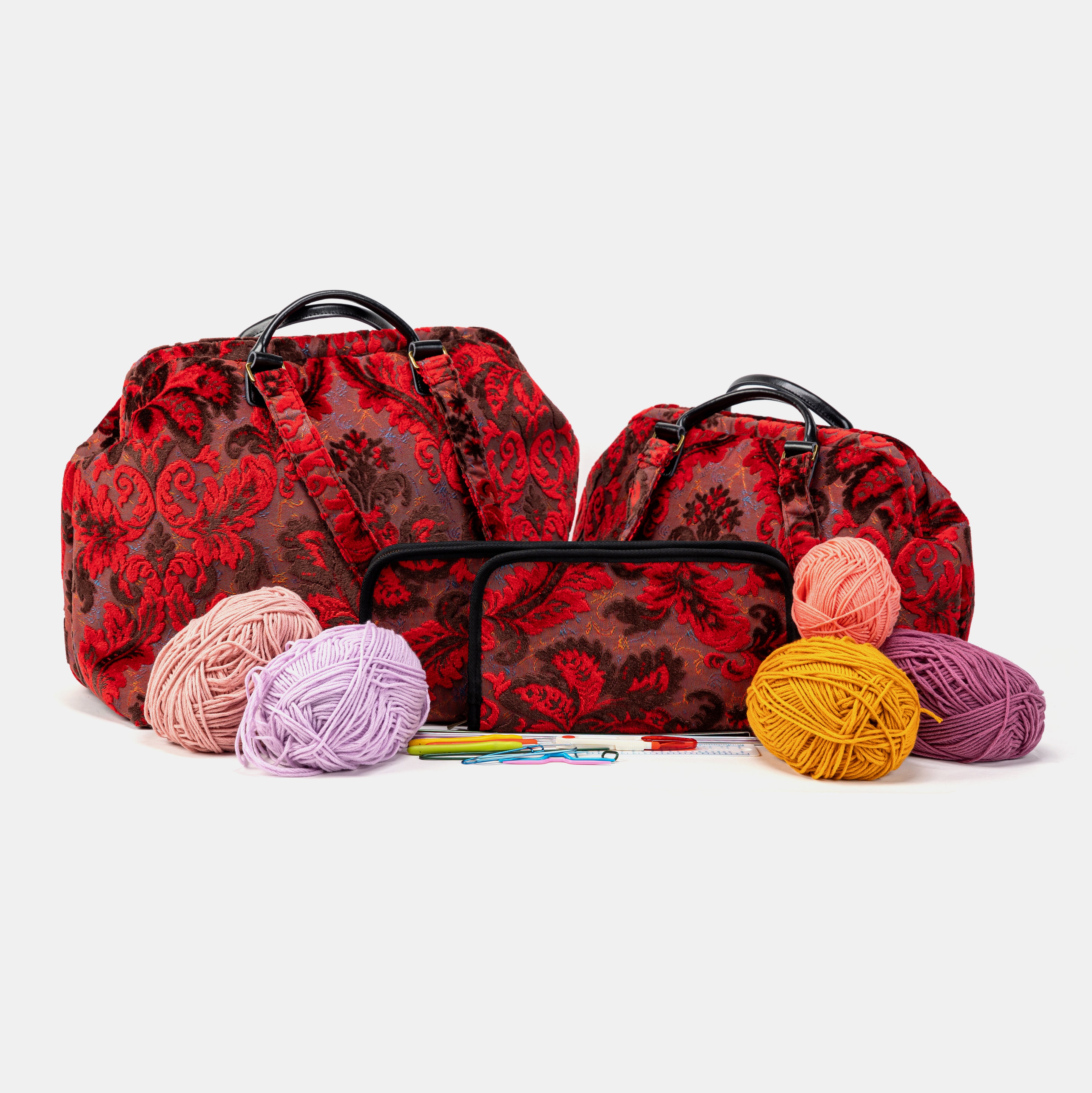 Burnout Velvet Revival Scarlet Knitting Project Bag set