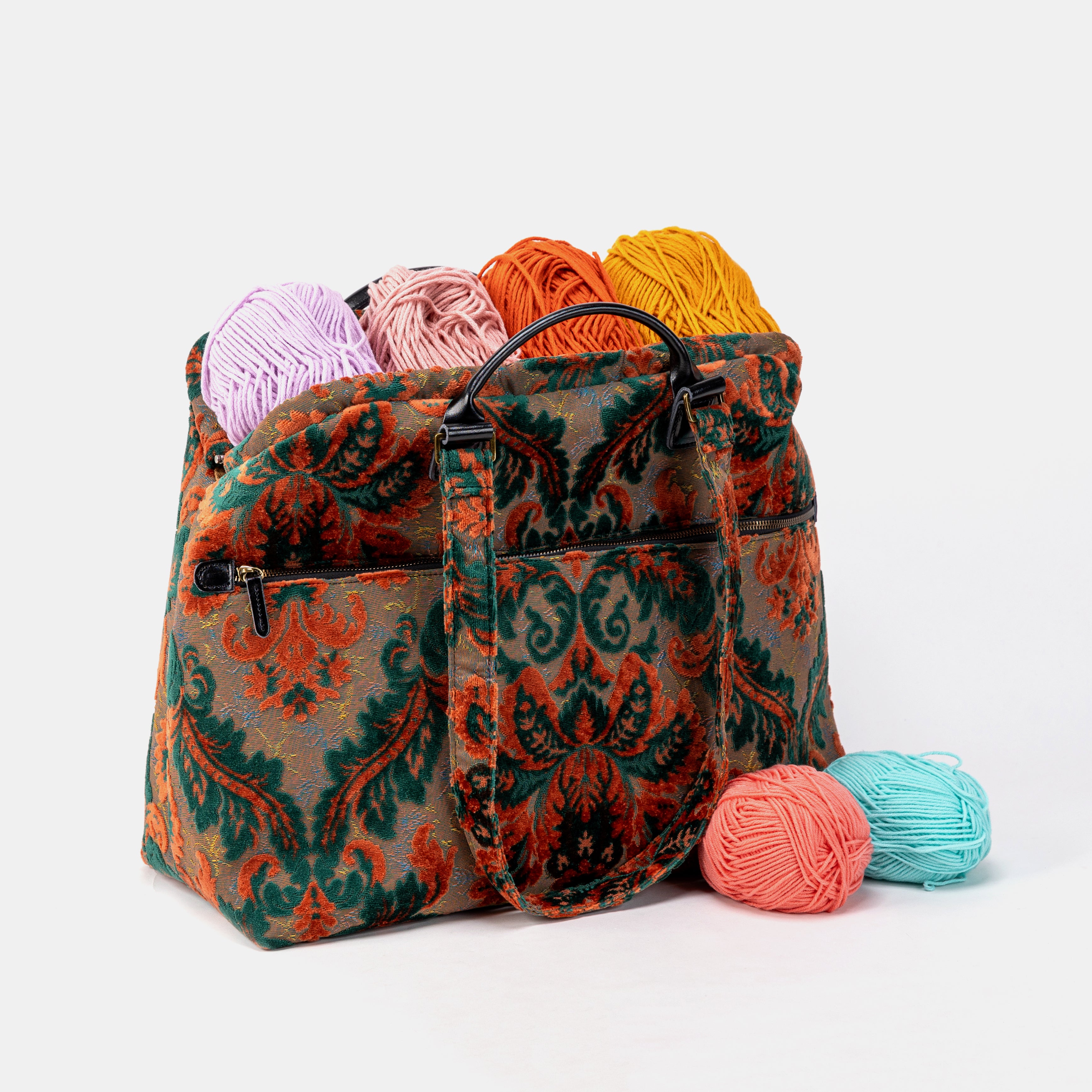 Burnout Velvet Revival Jade Knitting Project Bag with yam