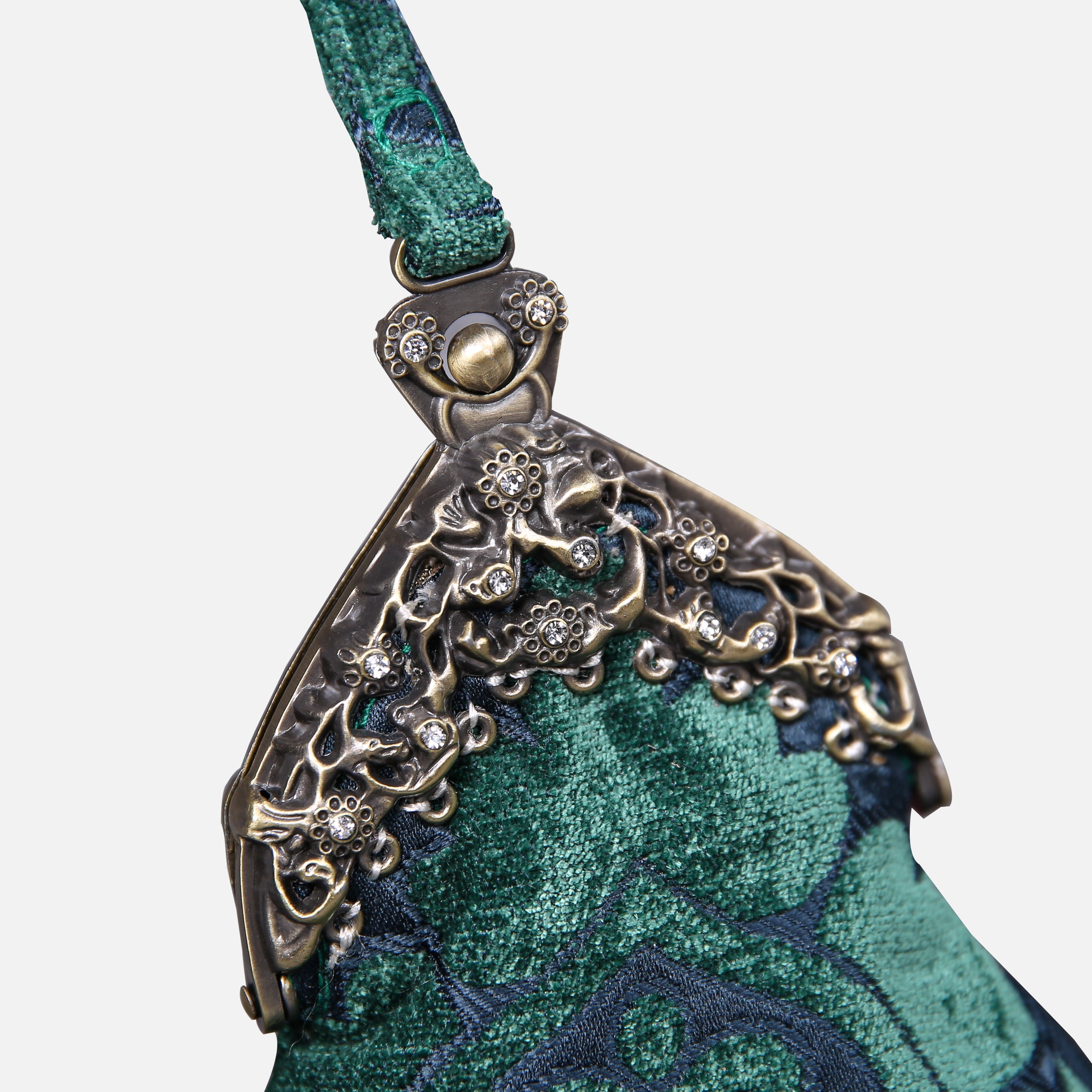 Queen Hunter Green Chatelaine Purse Wristlet Bag carpet bag MCW Handmade-2