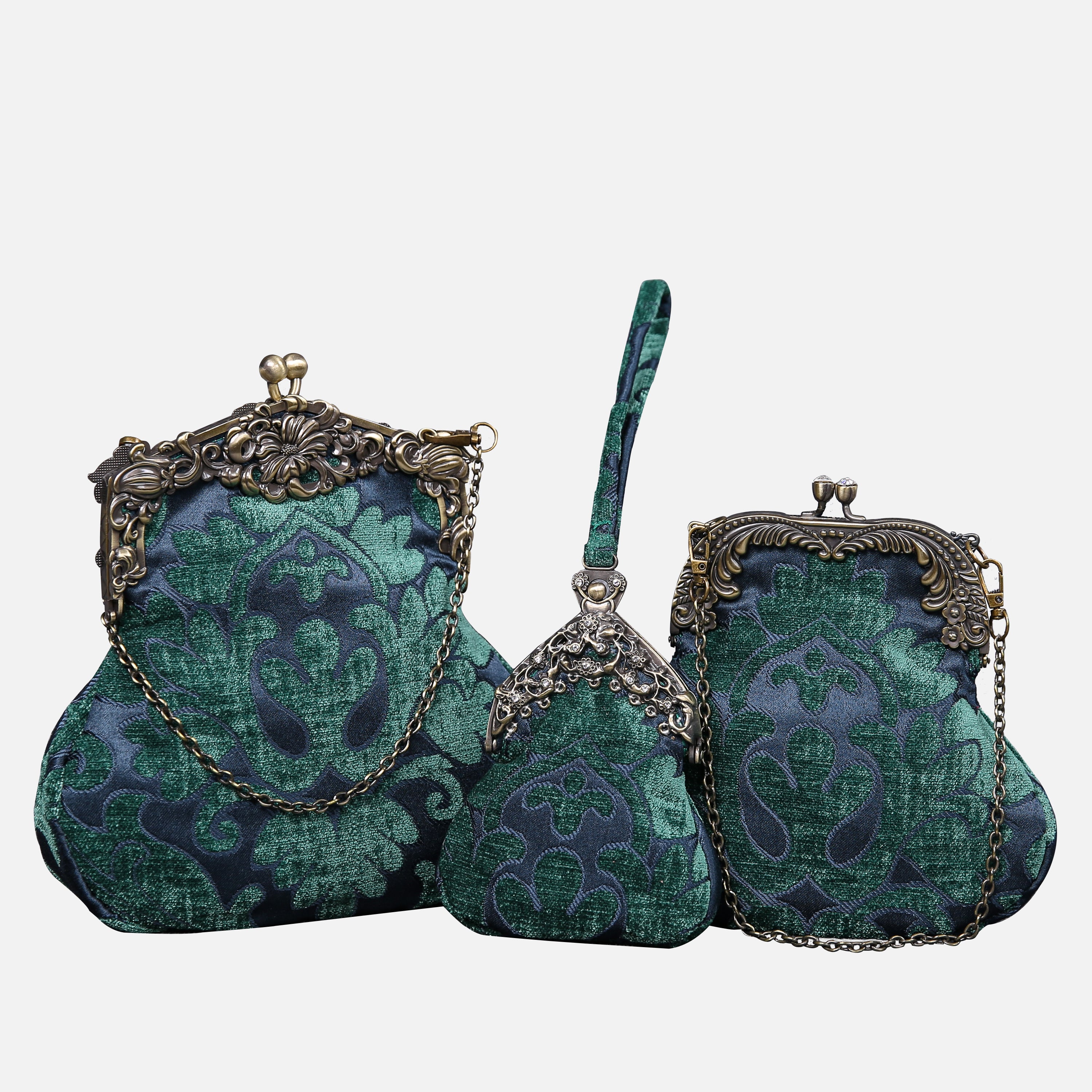 Queen Hunter Green Chatelaine Purse Wristlet Bag carpet bag MCW Handmade-3