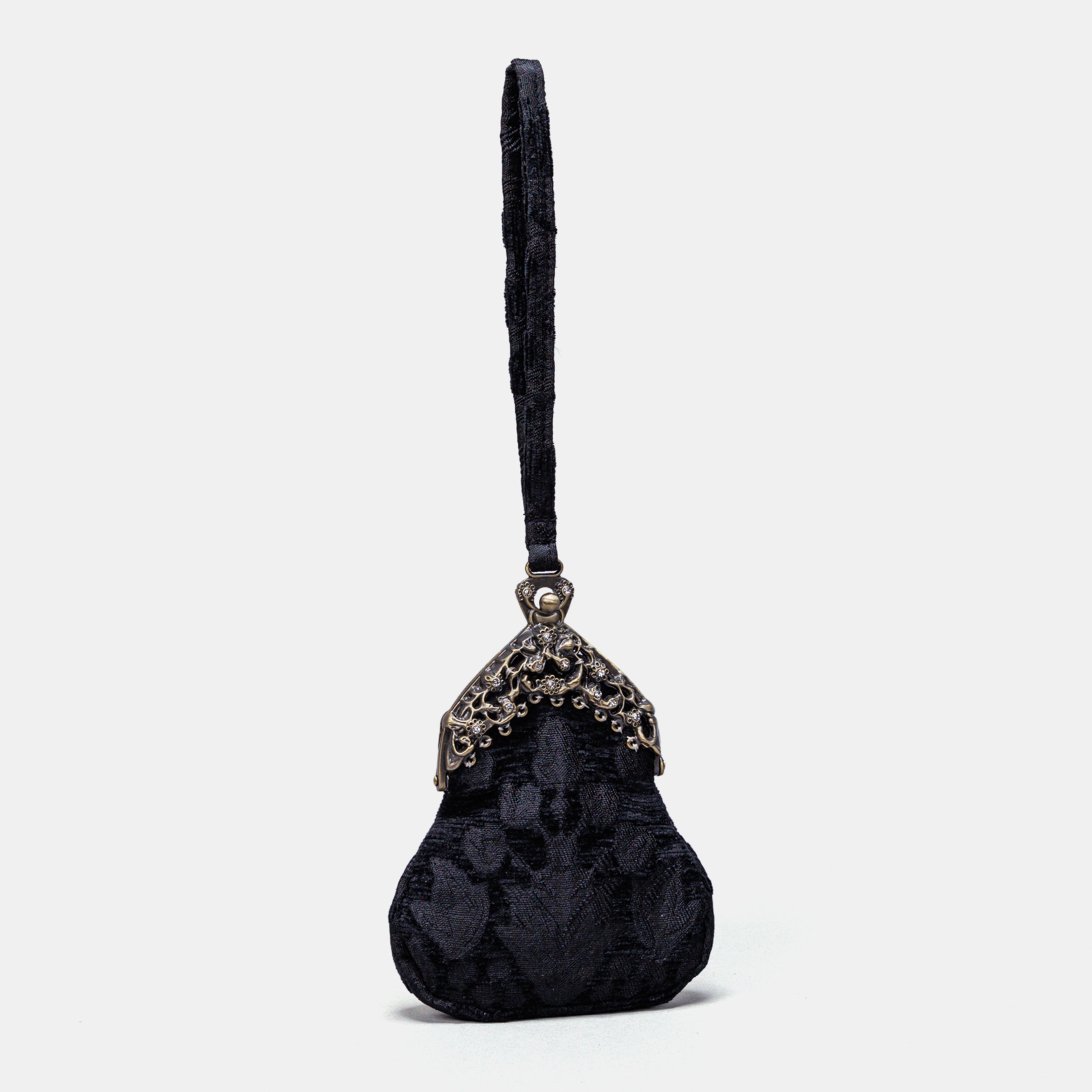 Victorian Blossom BLK/BLK Chatelaine Purse Wristlet Bag carpet bag MCW Handmade-1