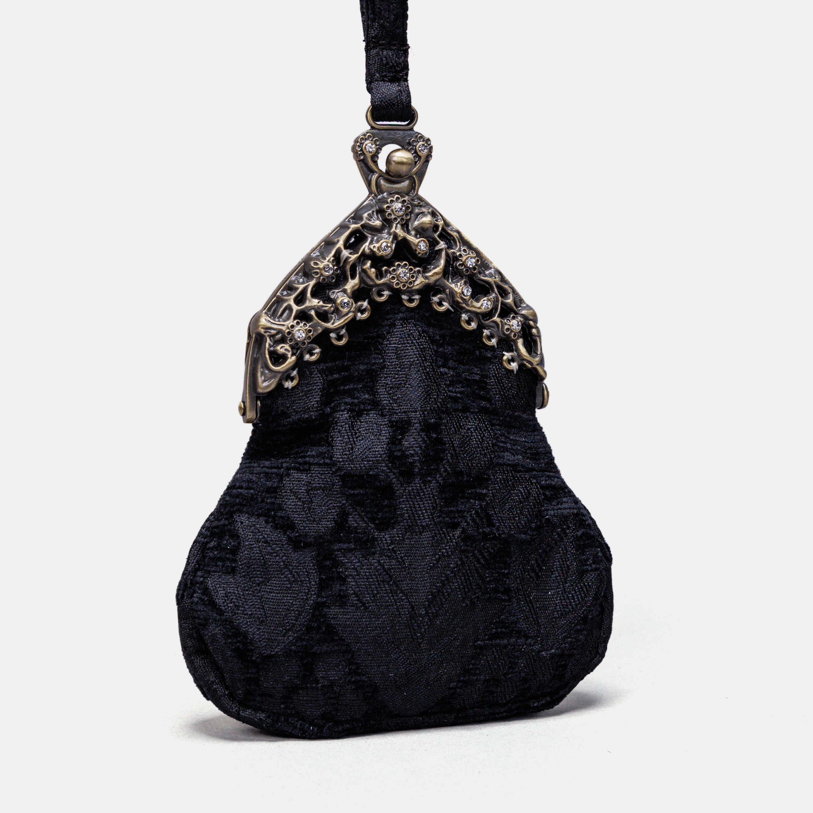 Victorian Blossom Black Chatelaine Purse Wristlet Bag carpet bag MCW Handmade-1