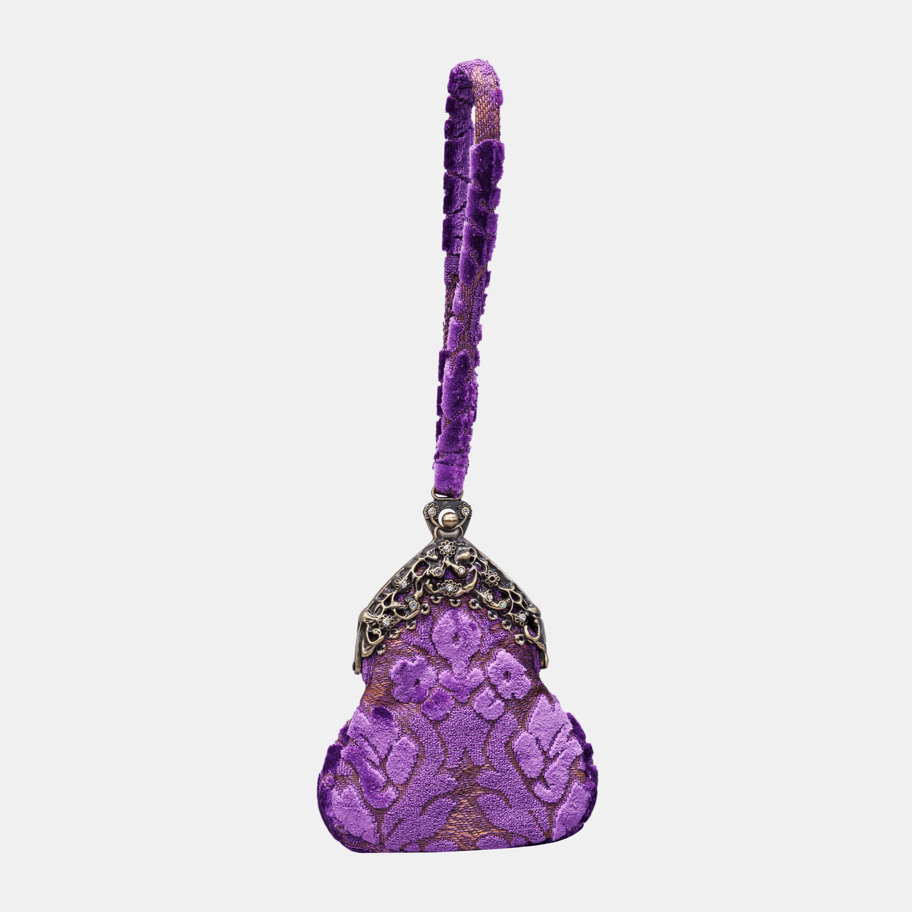 Burnout Velvet Purple Chatelaine Purse Wristlet Bag carpet bag MCW Handmade