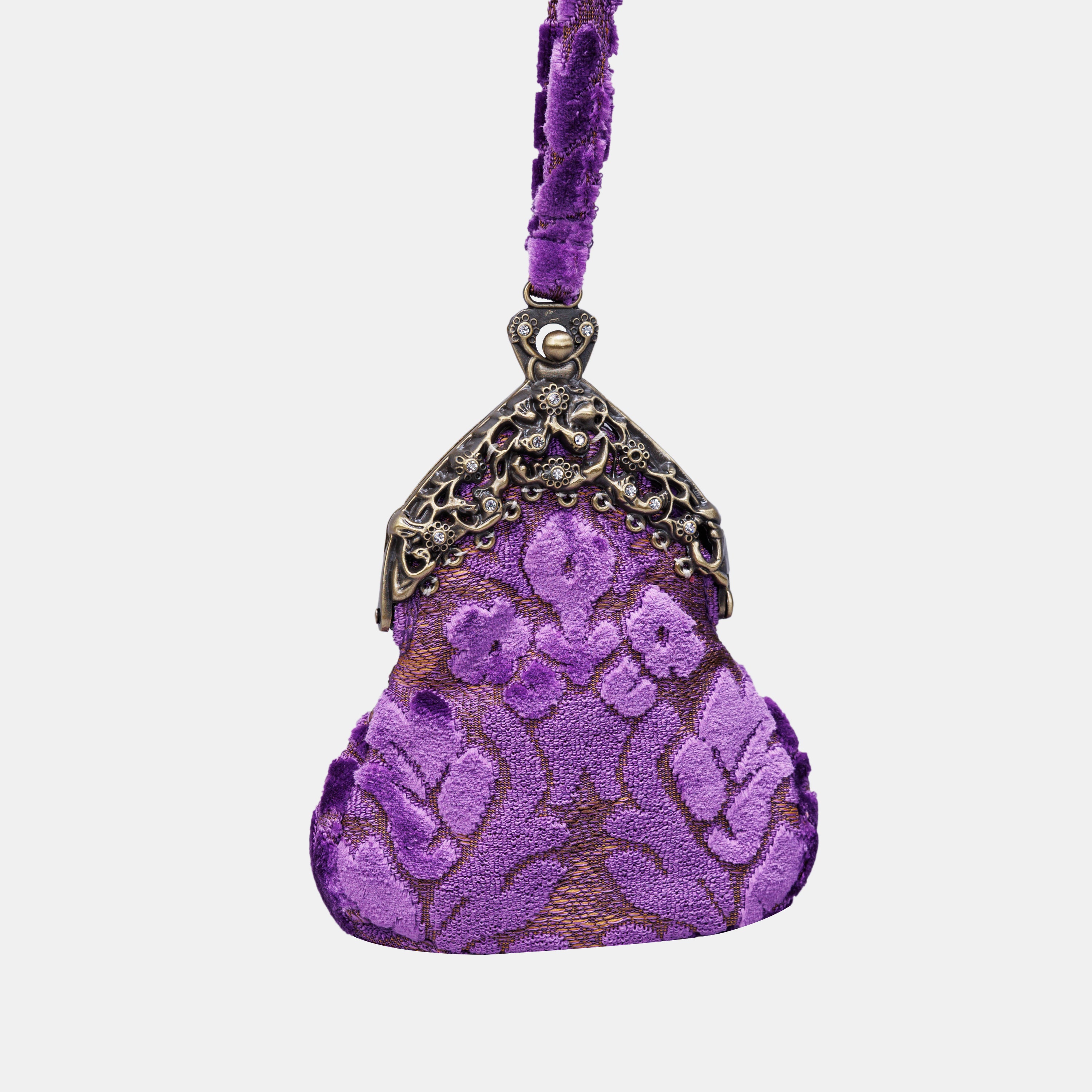 Burnout Velvet Purple Chatelaine Purse Wristlet Bag carpet bag MCW Handmade-1