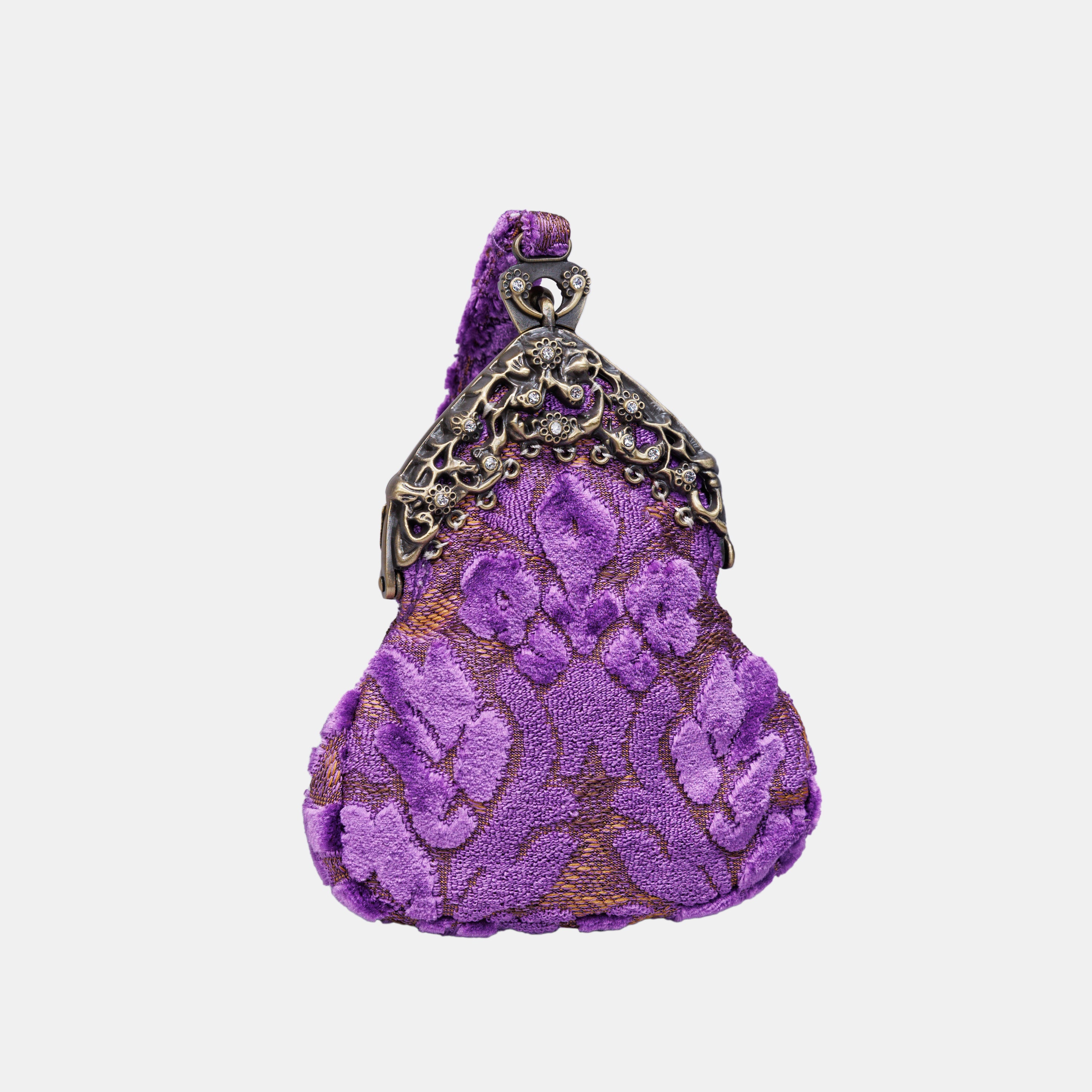 Burnout Velvet Purple Chatelaine Purse Wristlet Bag carpet bag MCW Handmade-3
