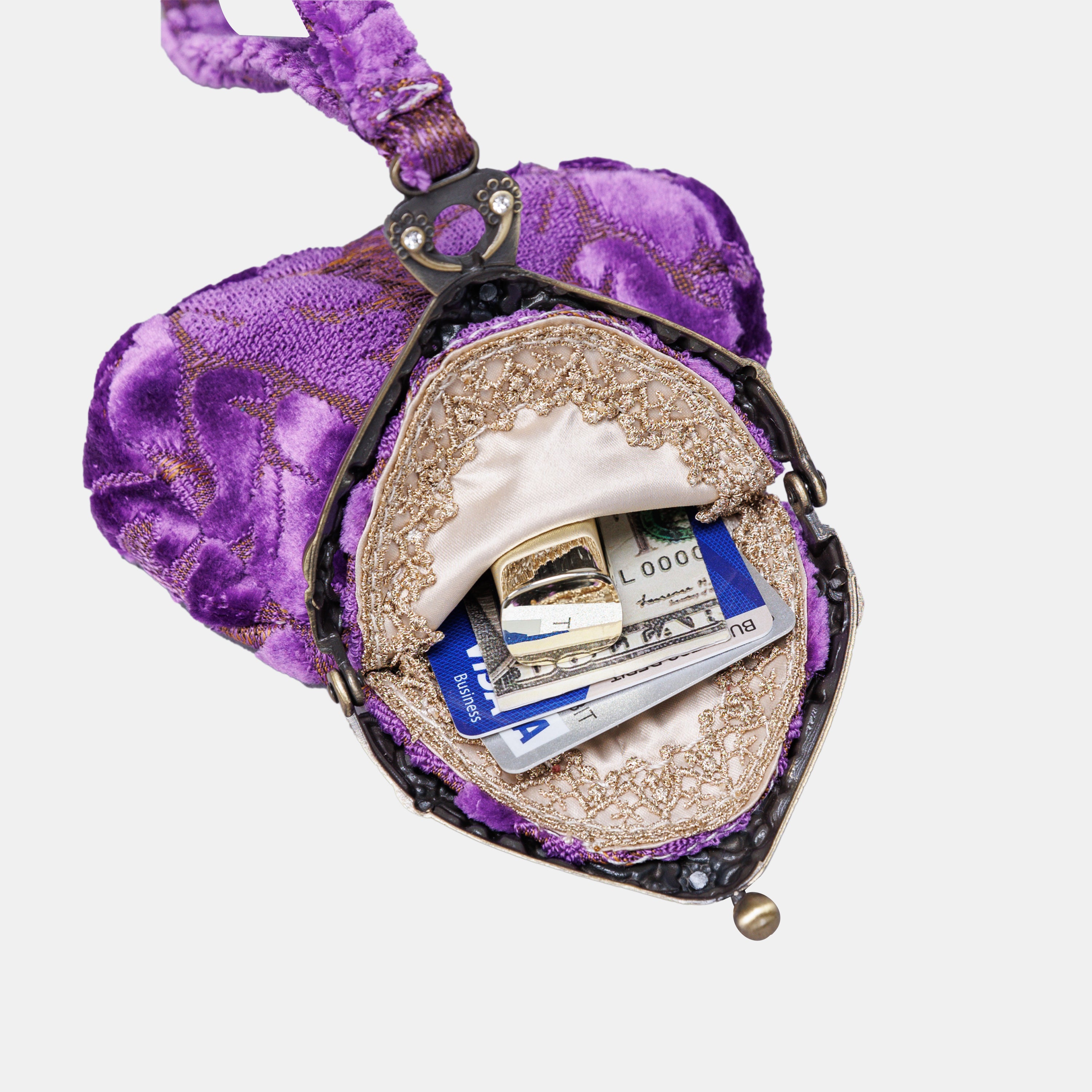 Burnout Velvet Purple Chatelaine Purse Wristlet Bag carpet bag MCW Handmade-4