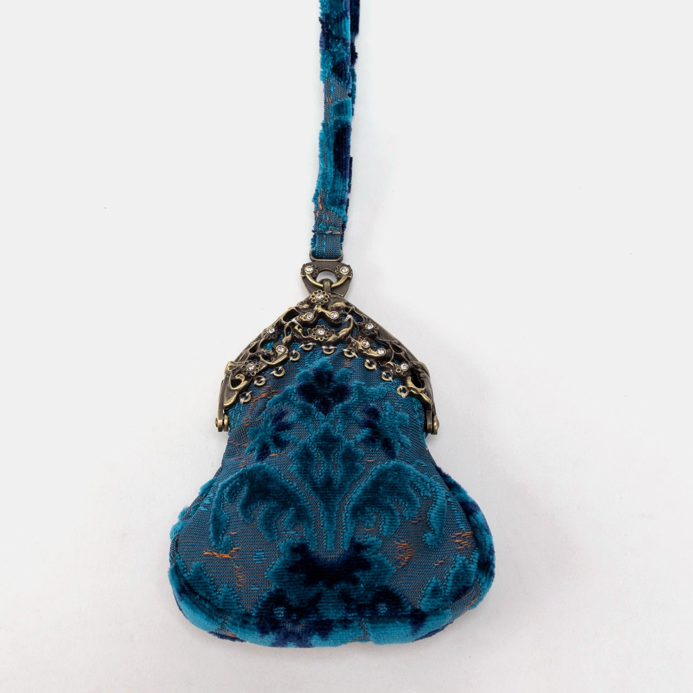 Burnout Velvet Revival Aqua Chatelaine Purse Wristlet Bag FLAT LAY