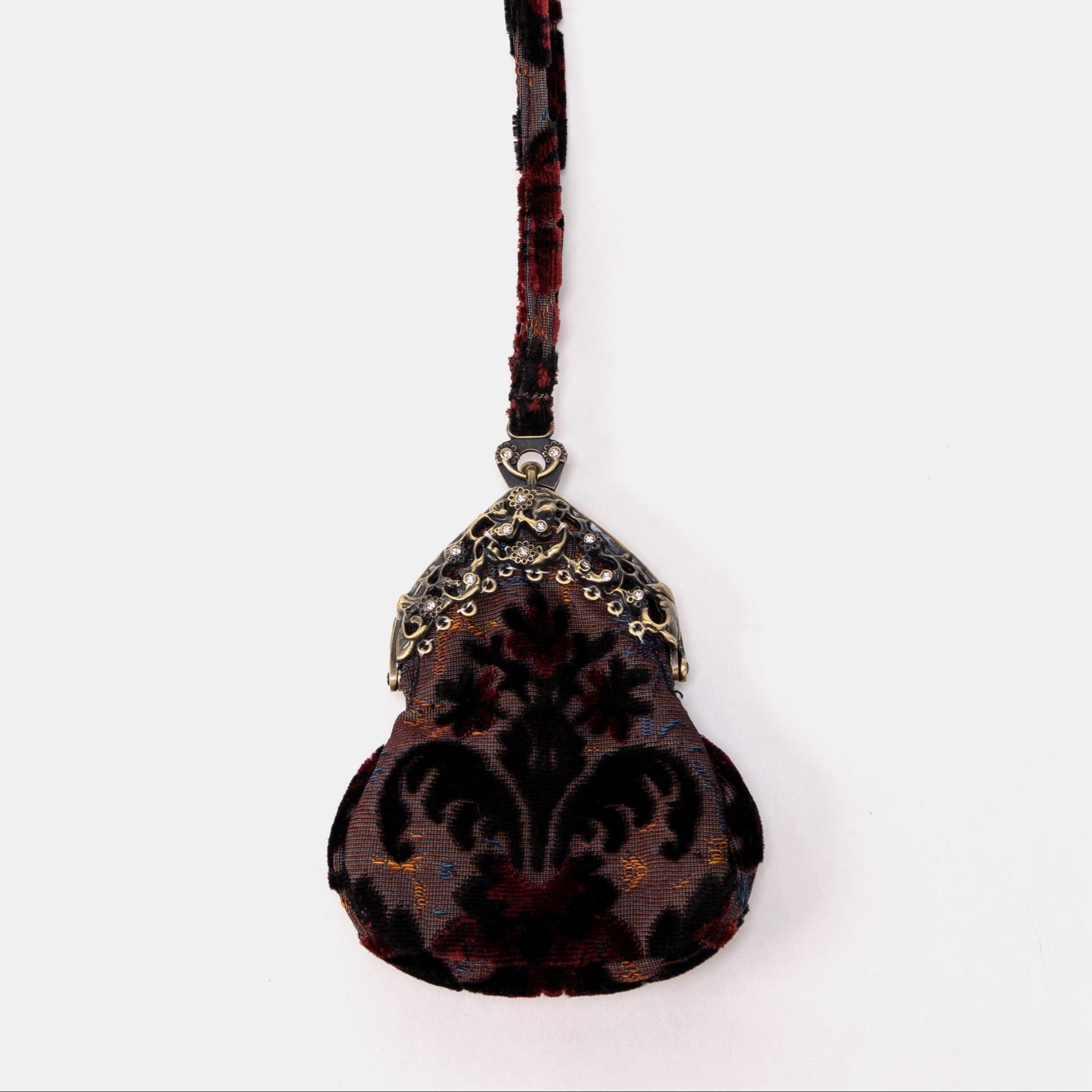 Burnout Velvet Revival Sephia Chatelaine Purse Wristlet Bag