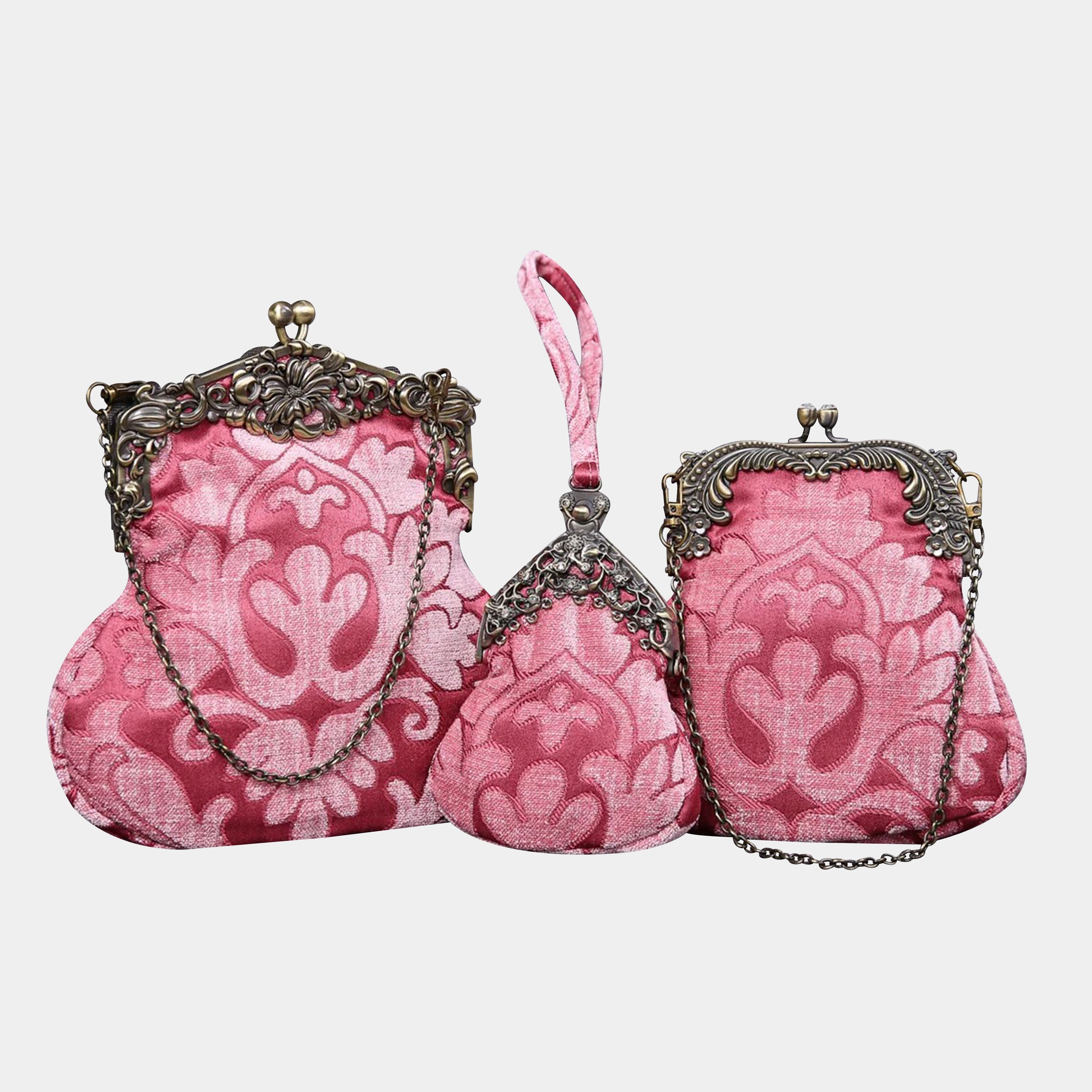 Queen Rose Pink Chatelaine Purse Medium carpet bag MCW Handmade-5