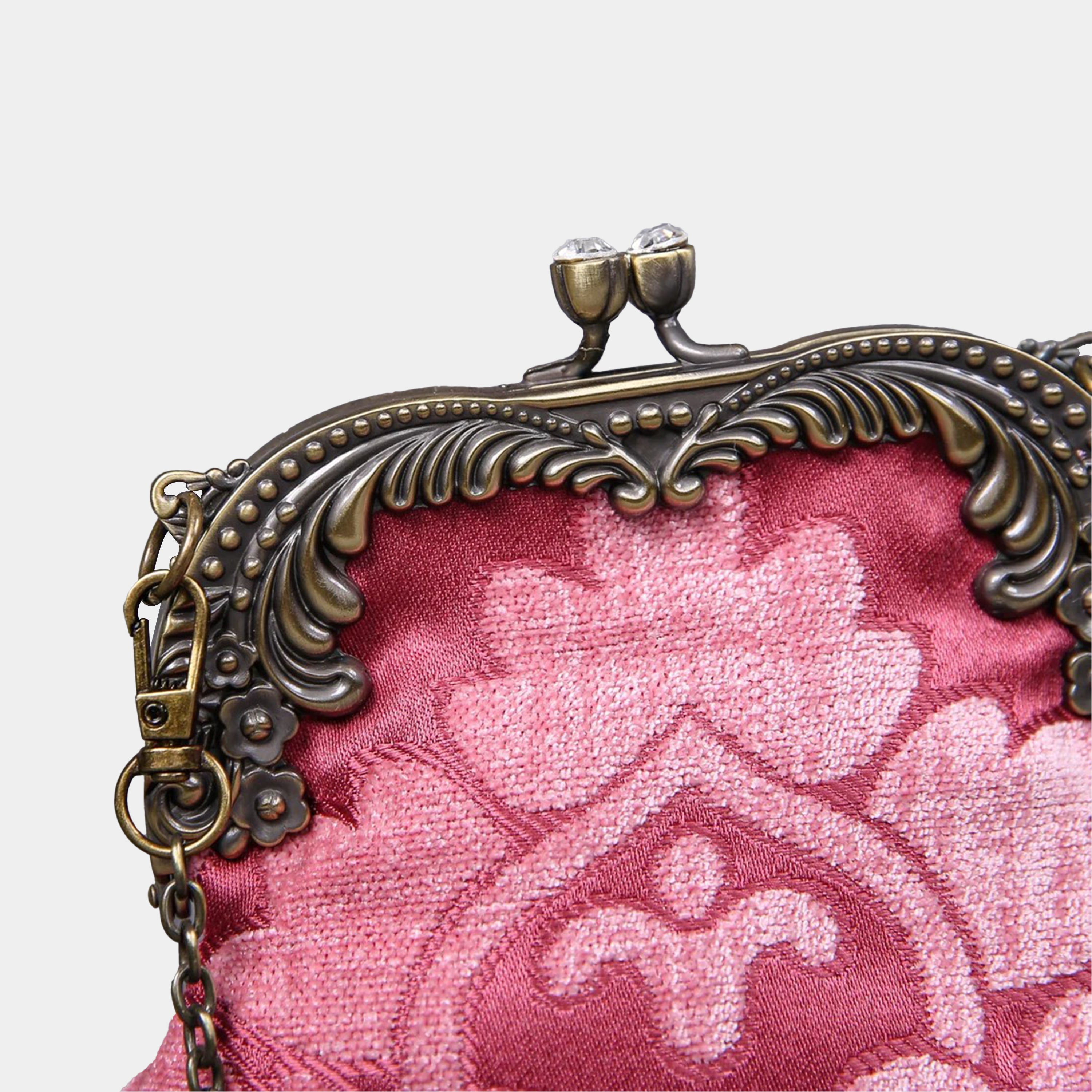 Queen Rose Pink Chatelaine Purse Medium carpet bag MCW Handmade-4