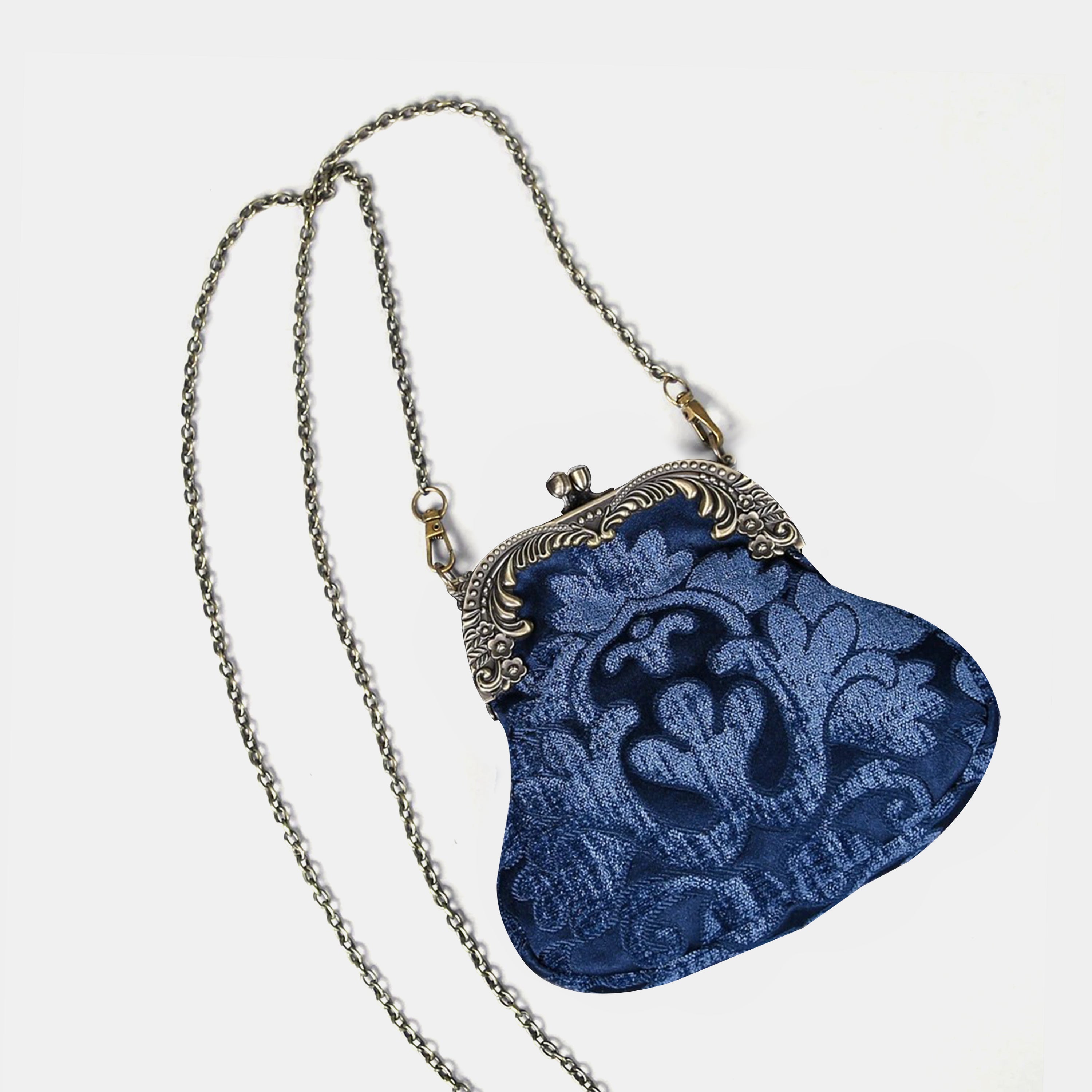 Queen Royal Blue Chatelaine Purse Medium carpet bag MCW Handmade-1