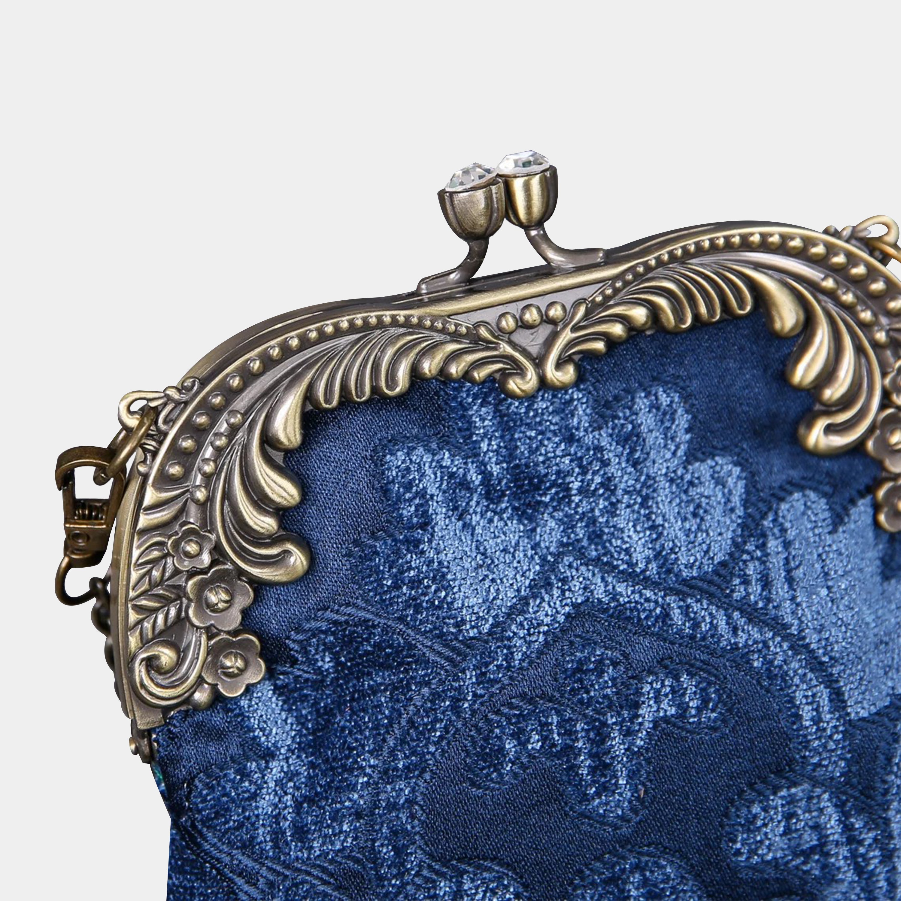 Queen Royal Blue Chatelaine Purse Medium carpet bag MCW Handmade-4