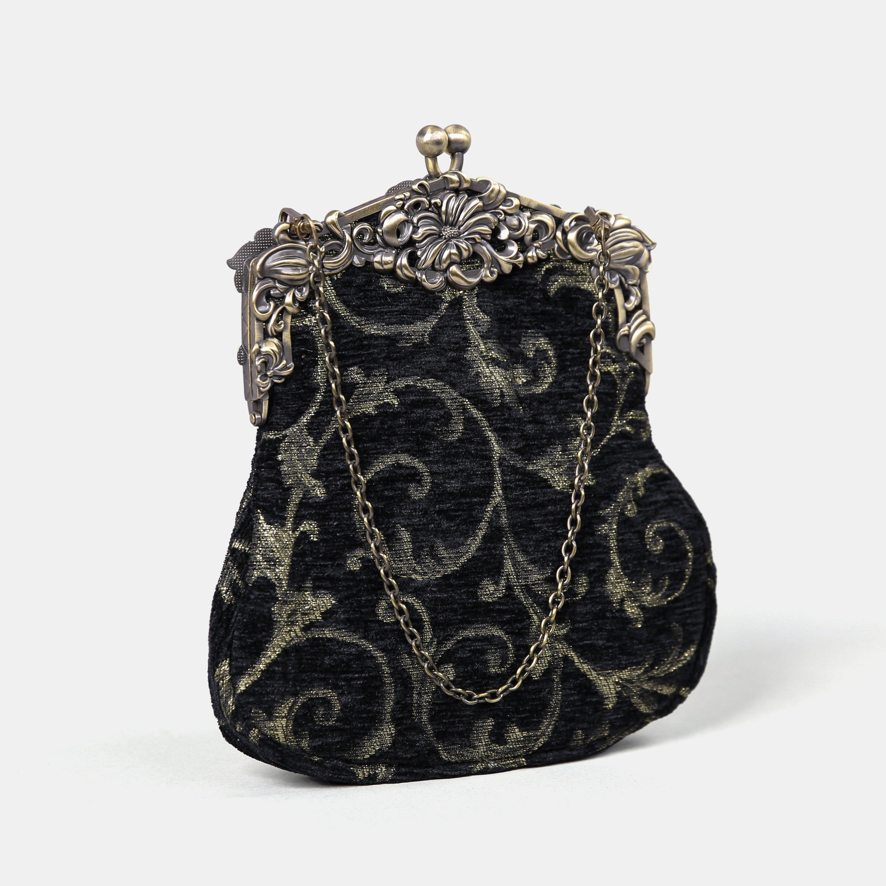 Vintage Scroll Black Chatelaine Purse Large carpet bag MCW Handmade