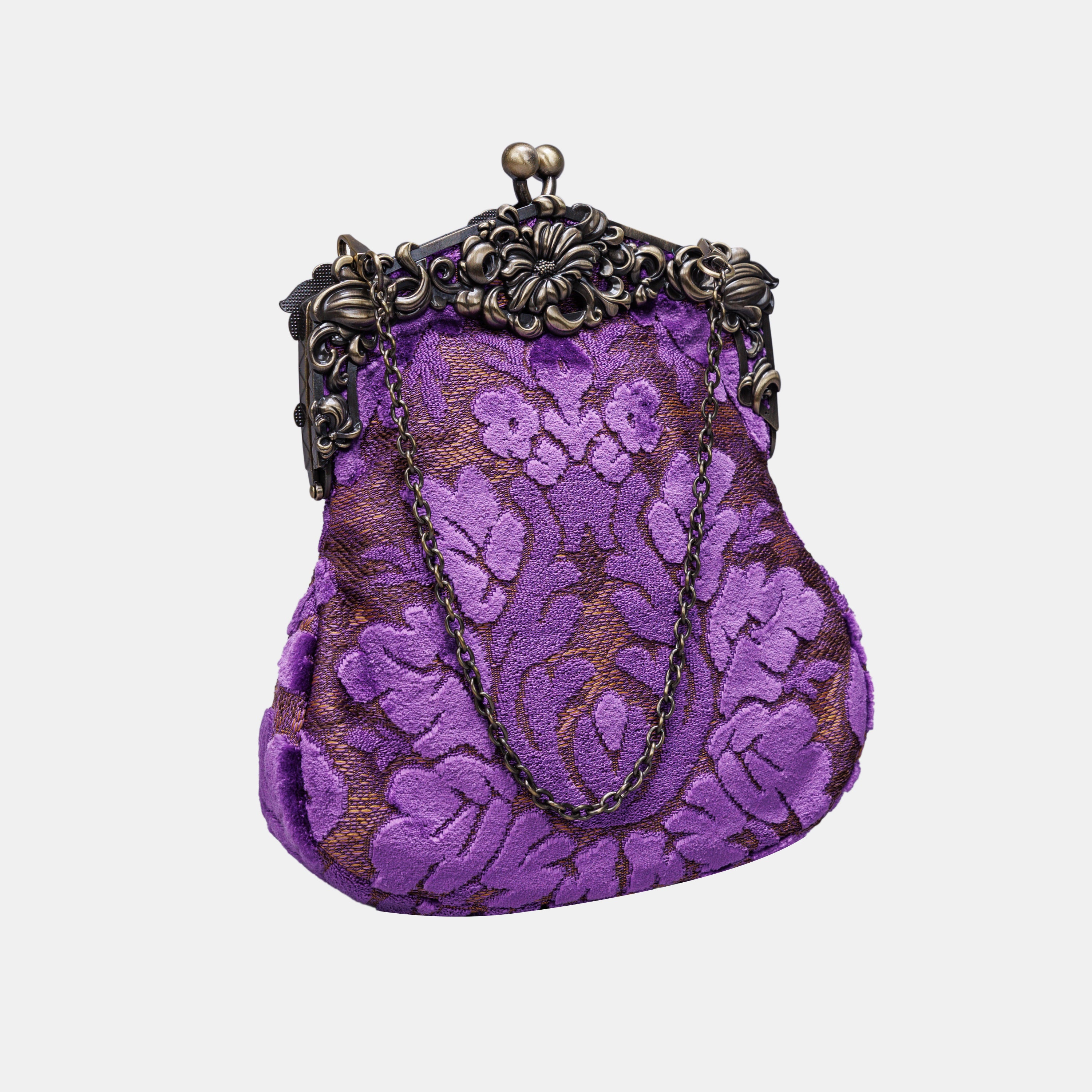 Burnout Velvet Purple Chatelaine Purse Large carpet bag MCW Handmade