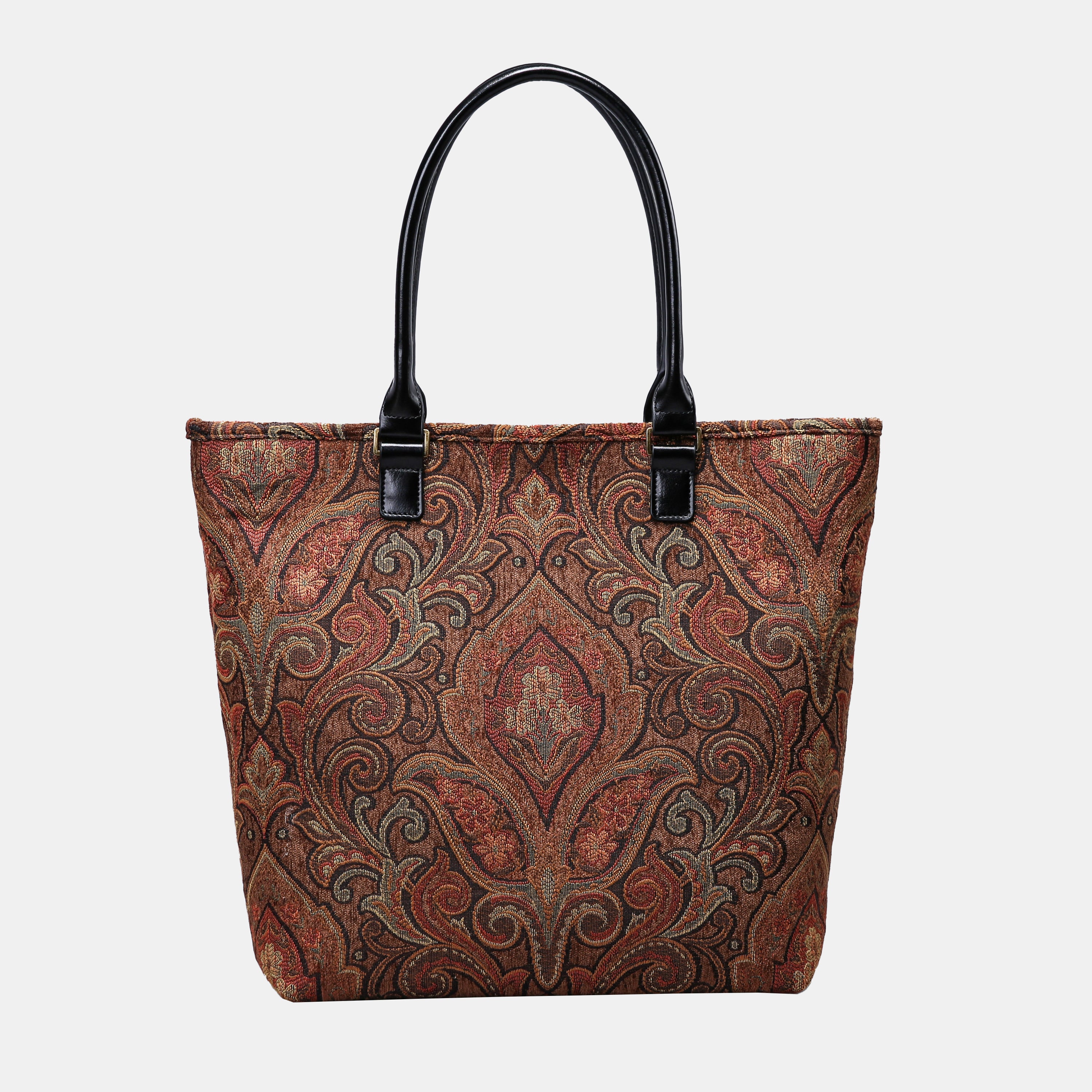 Damask D. Brown Carpet Tote Shopper carpet bag MCW Handmade-3