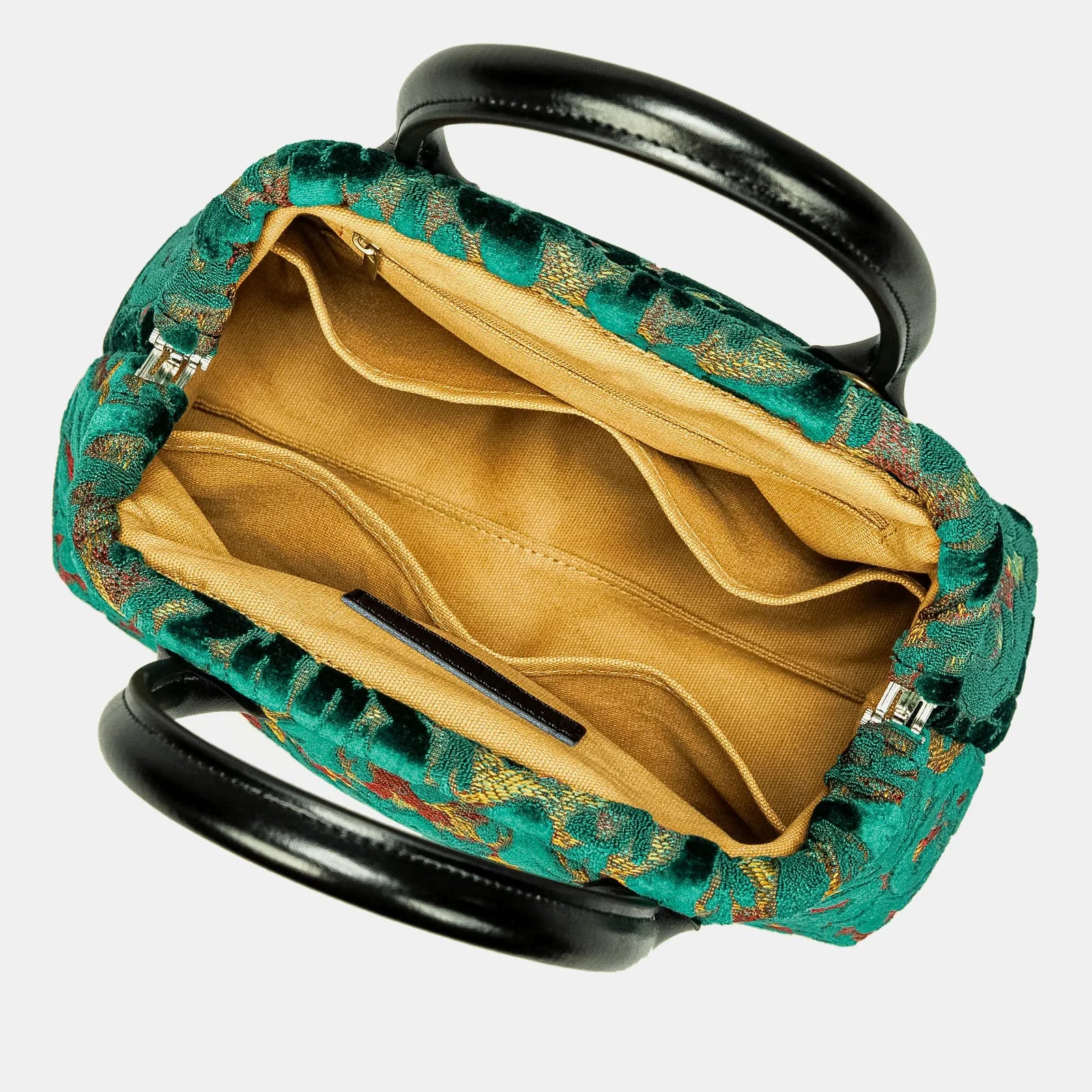 Burnout Velvet Jade Green Carpet Satchel of America open