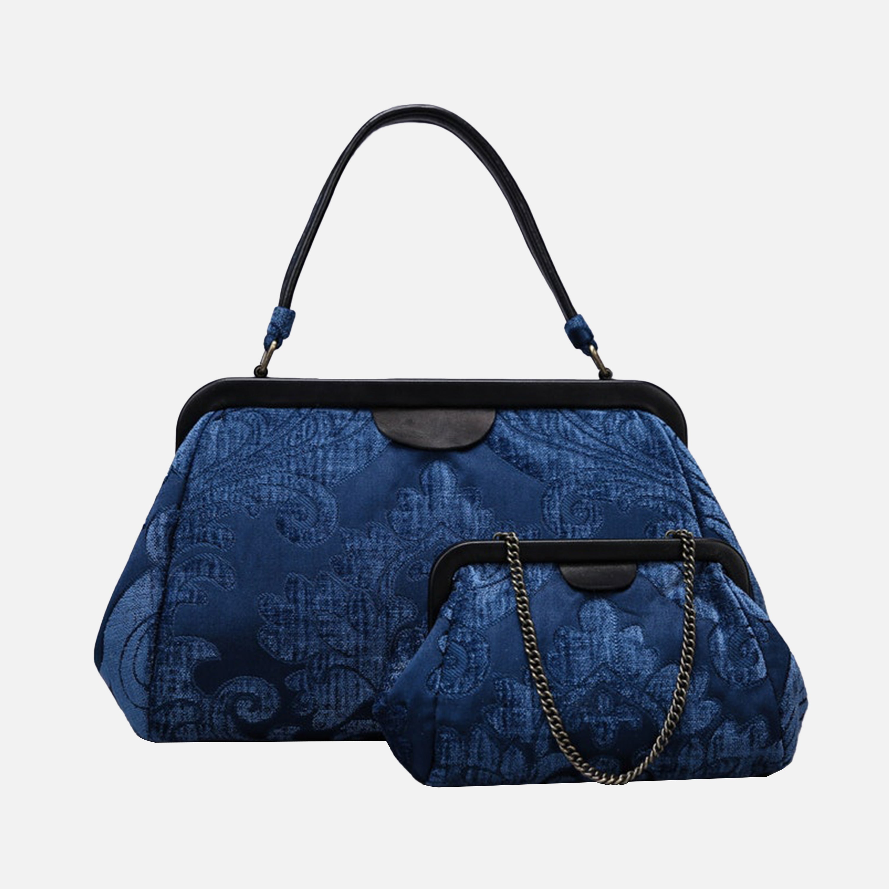 Queen Royal Blue Top Handle Purse carpet bag MCW Handmade-6