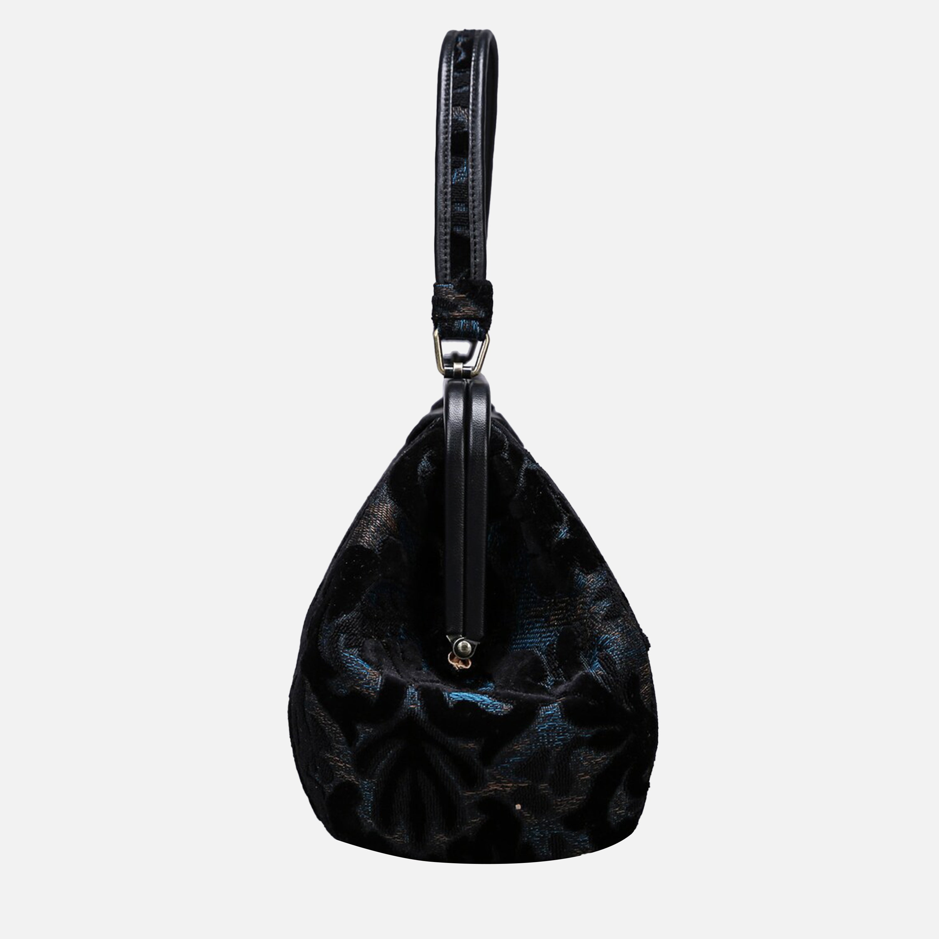 Burnout Velvet Black Top Handle Purse carpet bag MCW Handmade-3