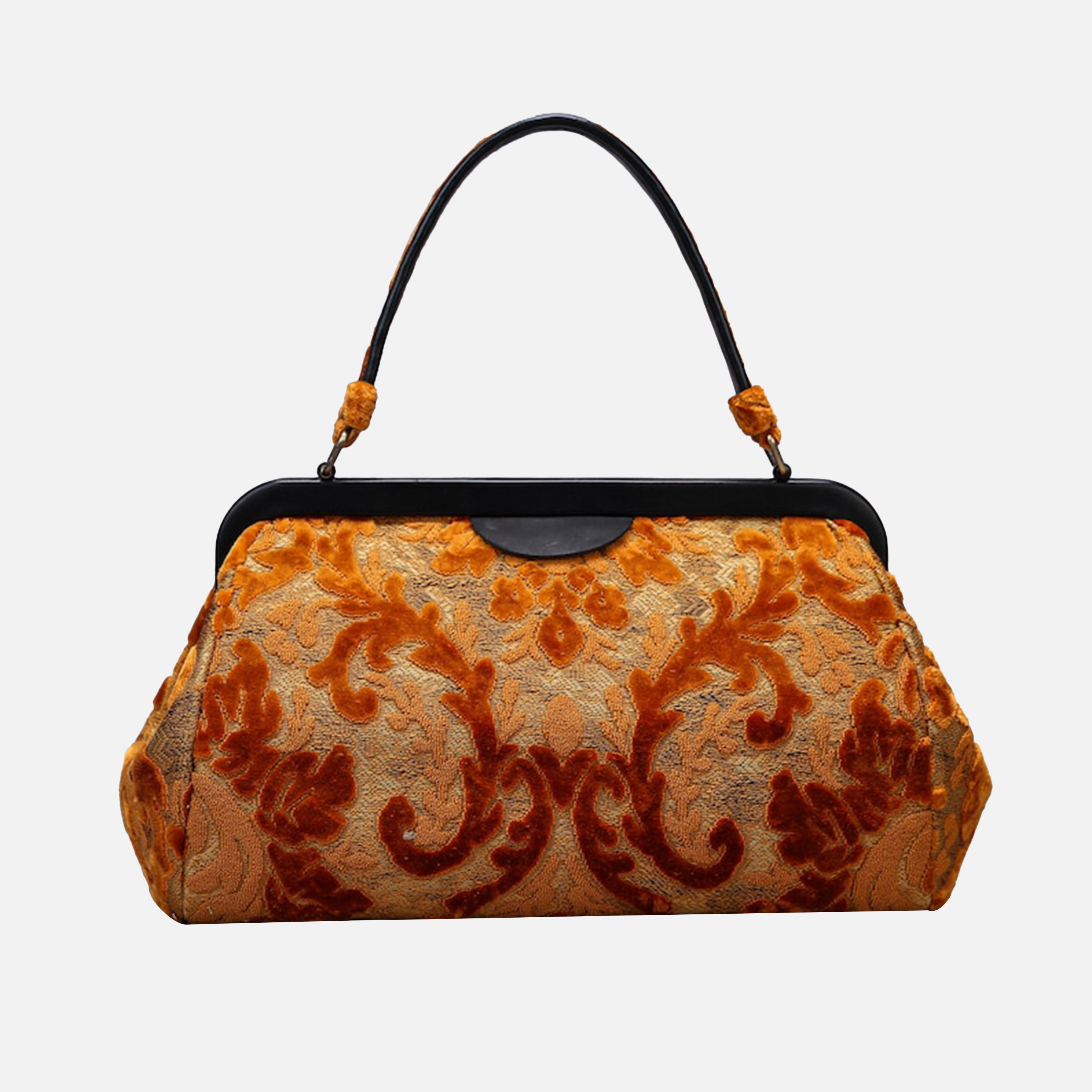 Burnout Velvet Orange Top Handle Purse carpet bag MCW Handmade-2