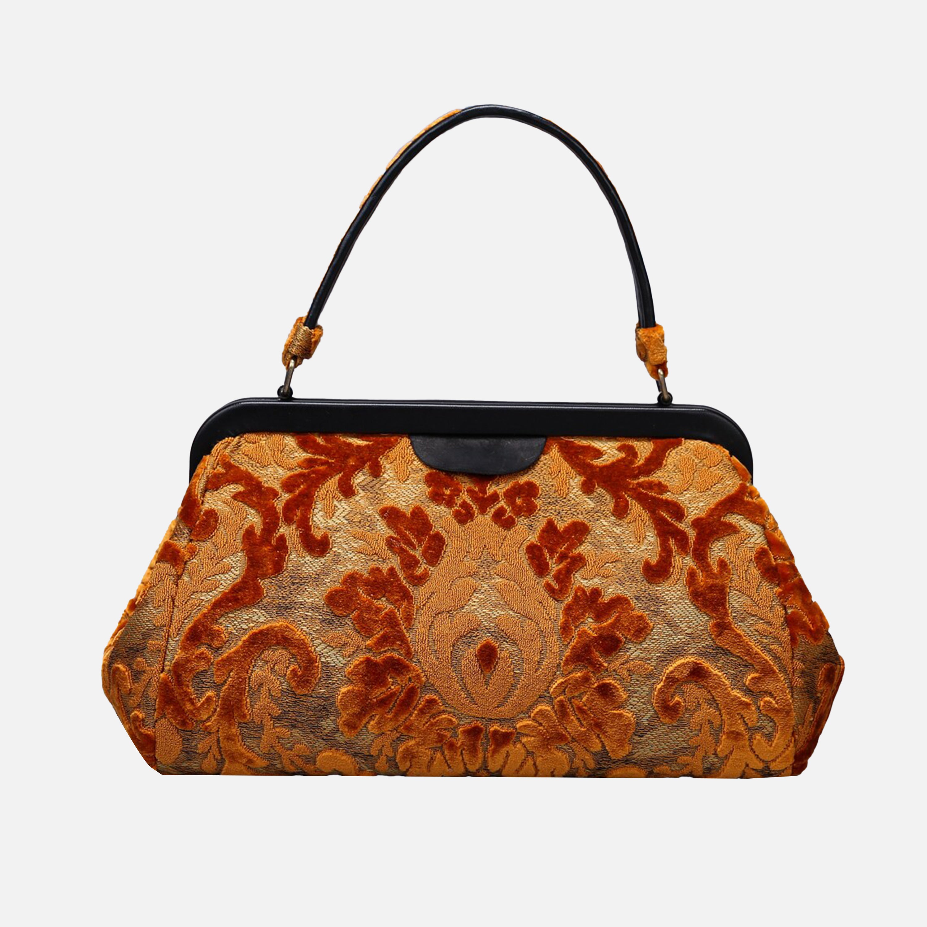Burnout Velvet Orange Top Handle Purse carpet bag MCW Handmade