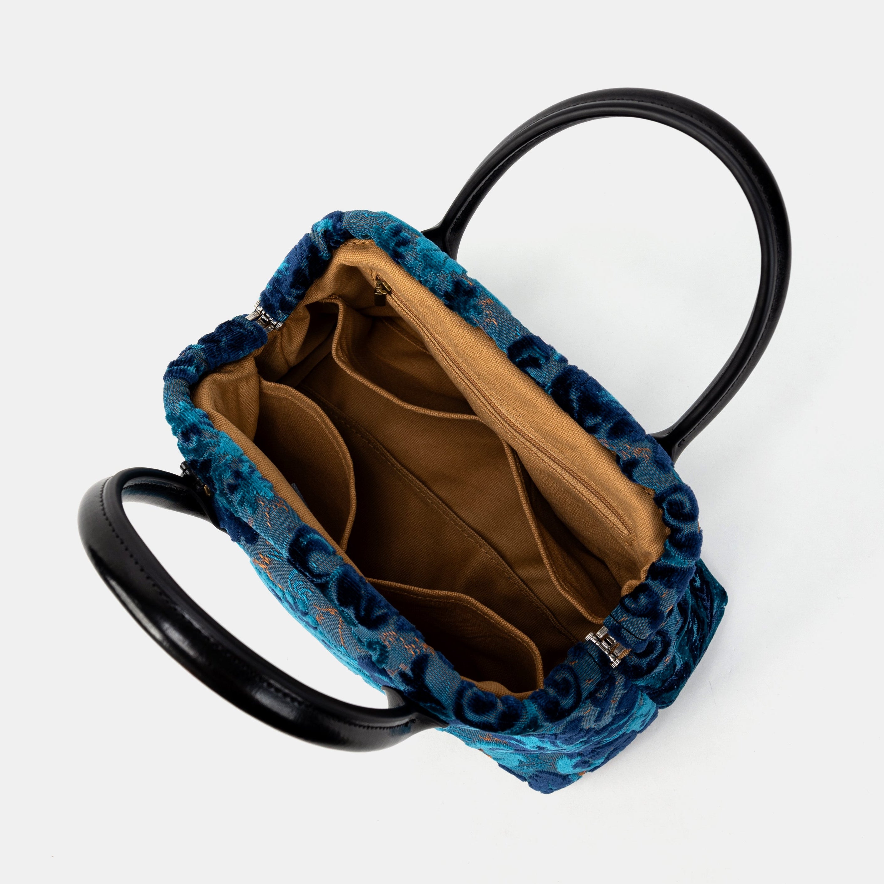 Burnout Velvet Revival Aqua Carpet Satchel Carpetbag of America inside