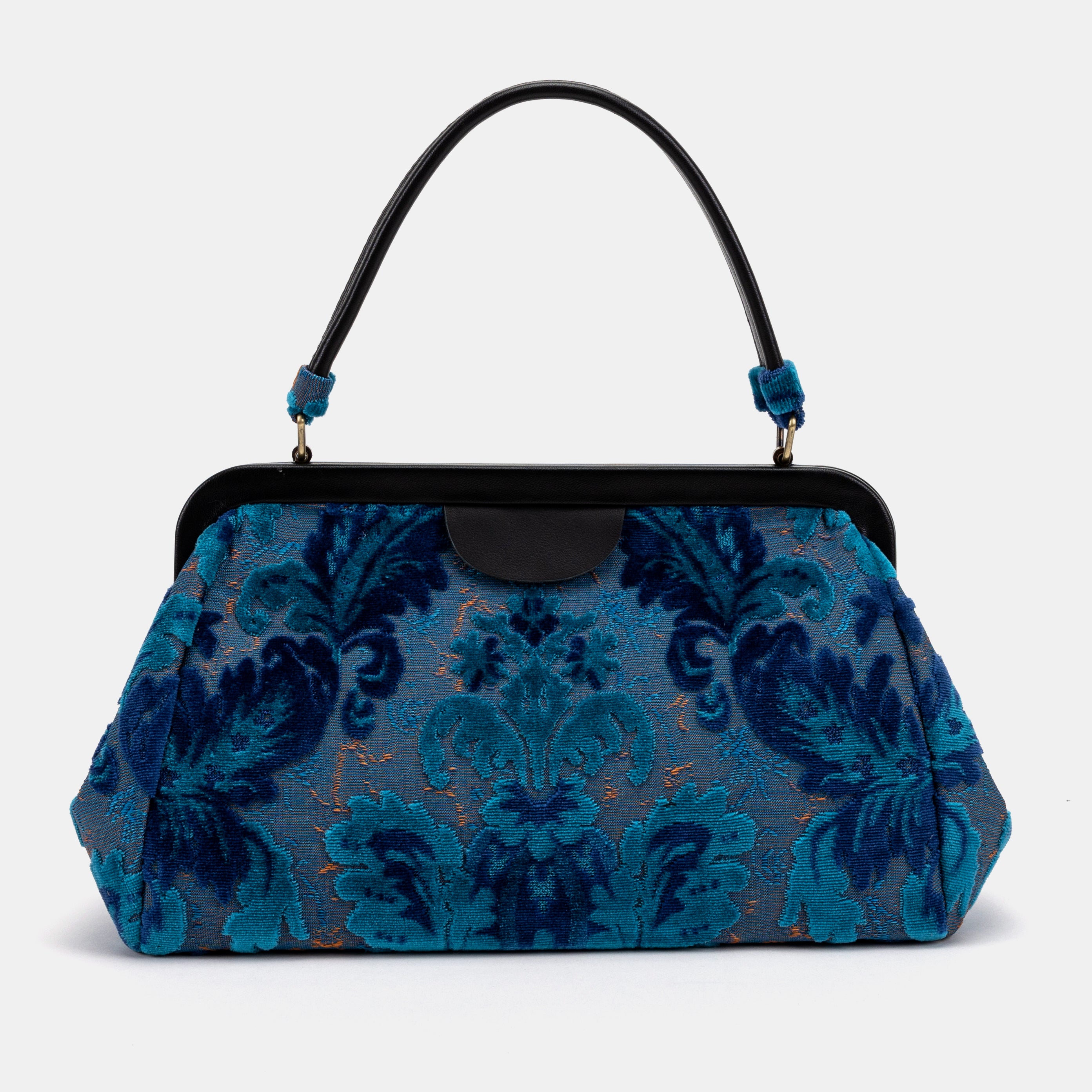 Burnout Velvet Revival Aqua Top Handle Purse carpet bag MCW  Handmade -1