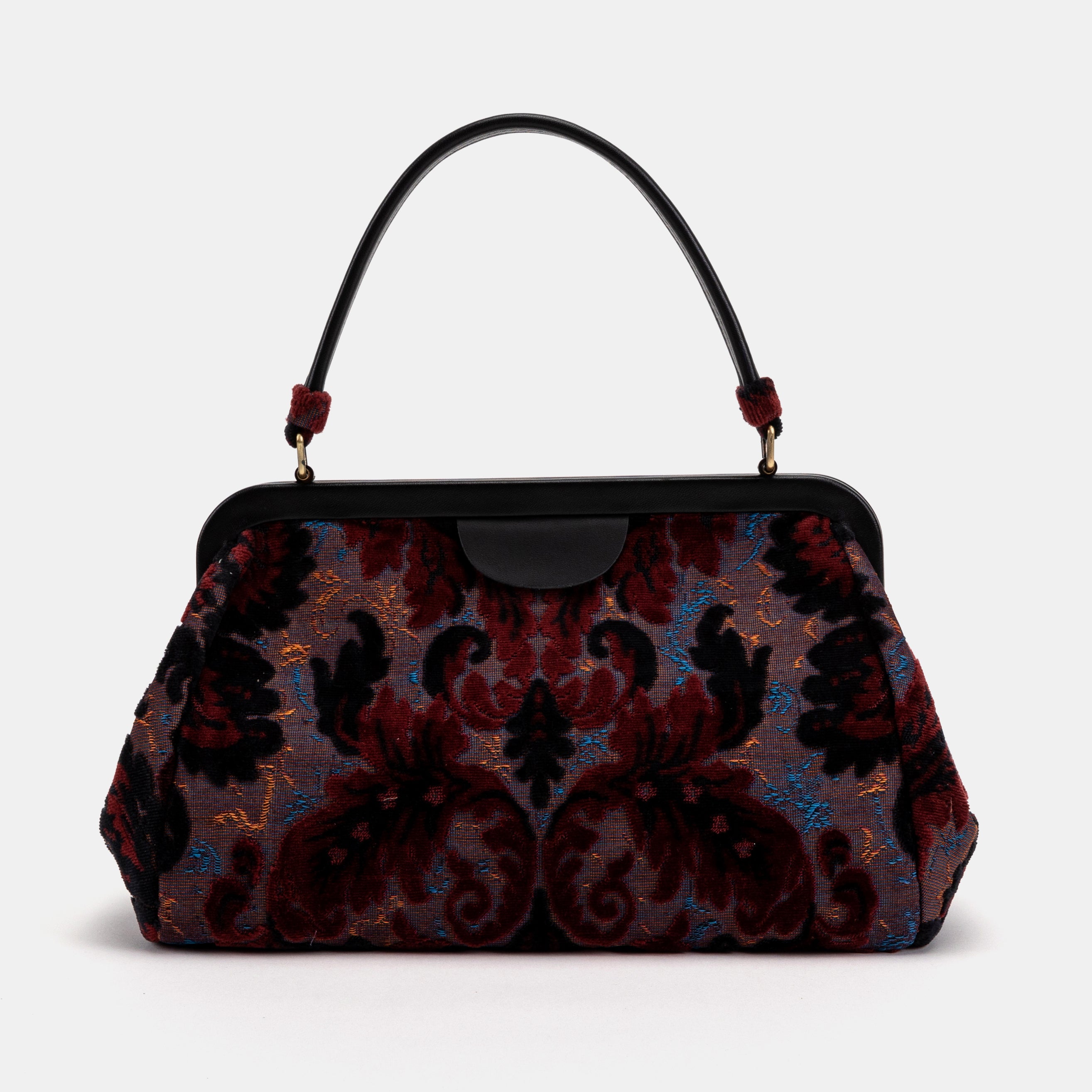 Burnout Velvet Revival Sephia Top Handle Purse carpet bag MCW  Handmad-3