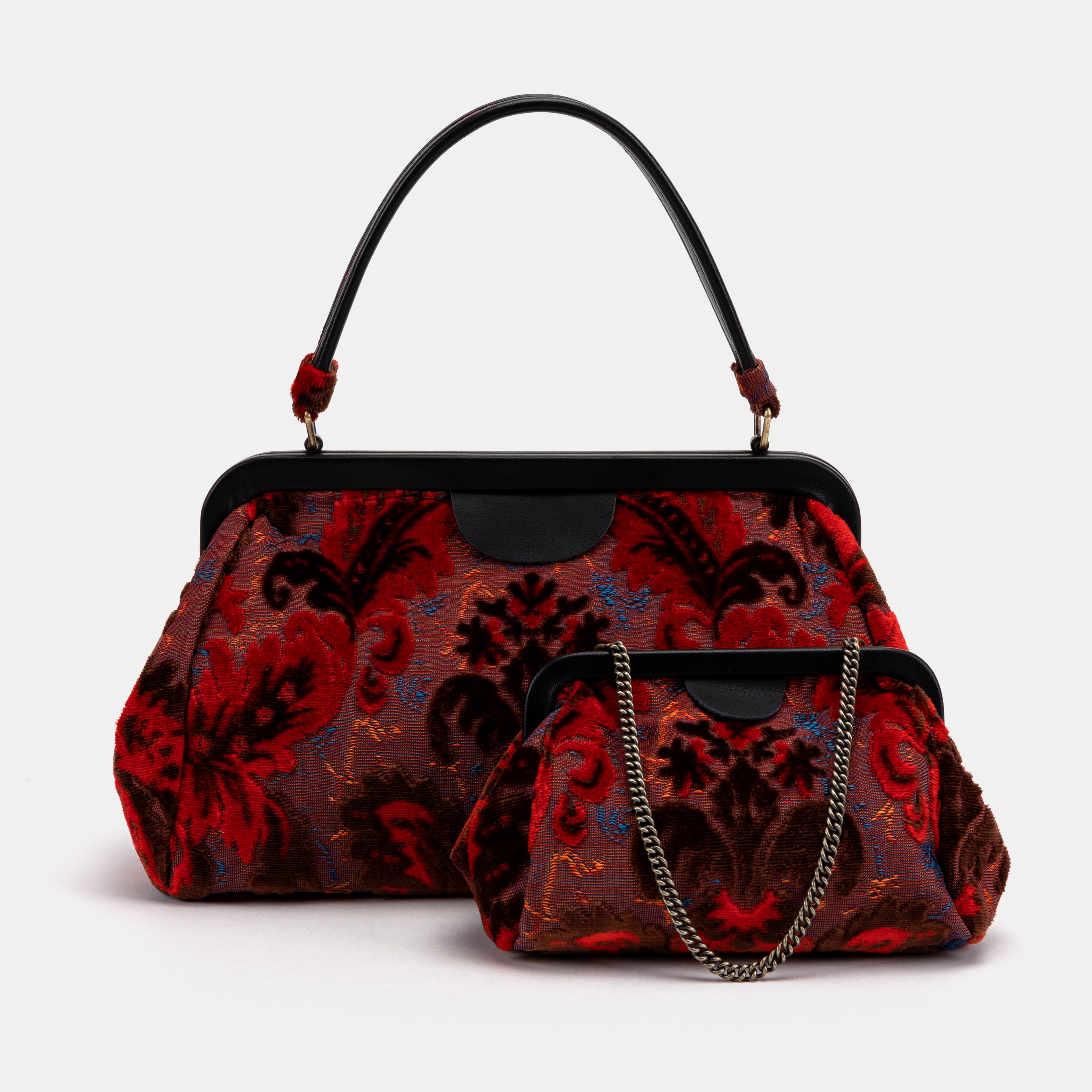Burnout Velvet Revival Scarlet Top Handle Purse carpet bag MCW  Handmade-7