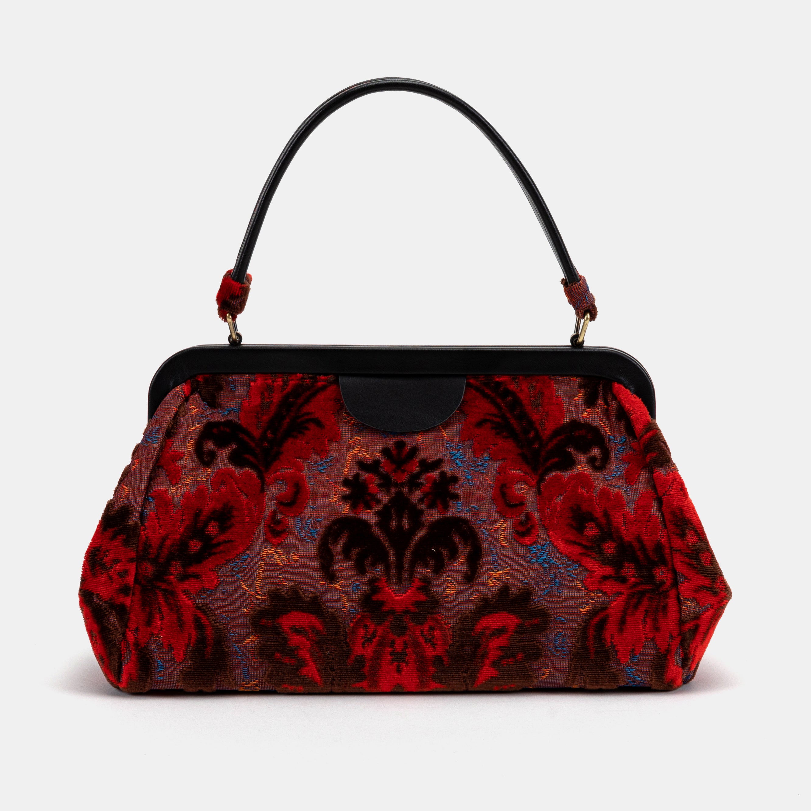 Burnout Velvet Revival Scarlet Top Handle Purse carpet bag MCW  Handmade-1