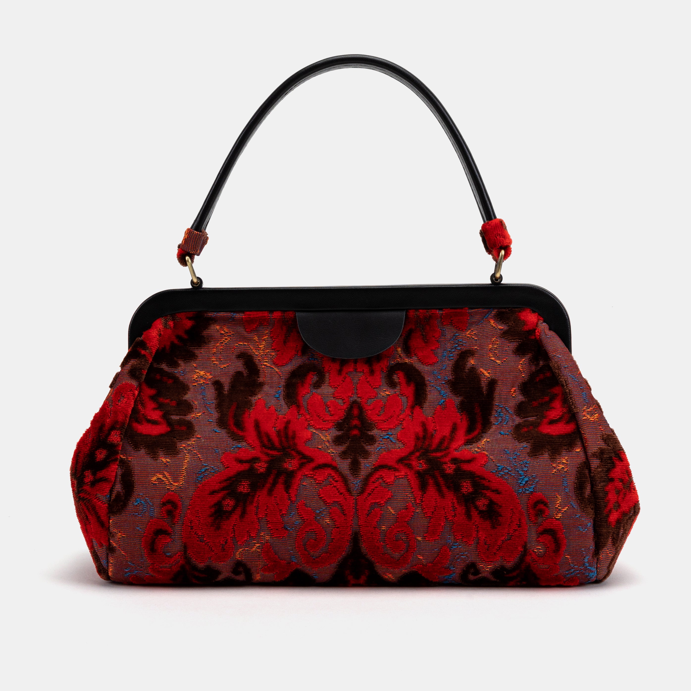 Burnout Velvet Revival Scarlet Top Handle Purse carpet bag MCW  Handmade-3