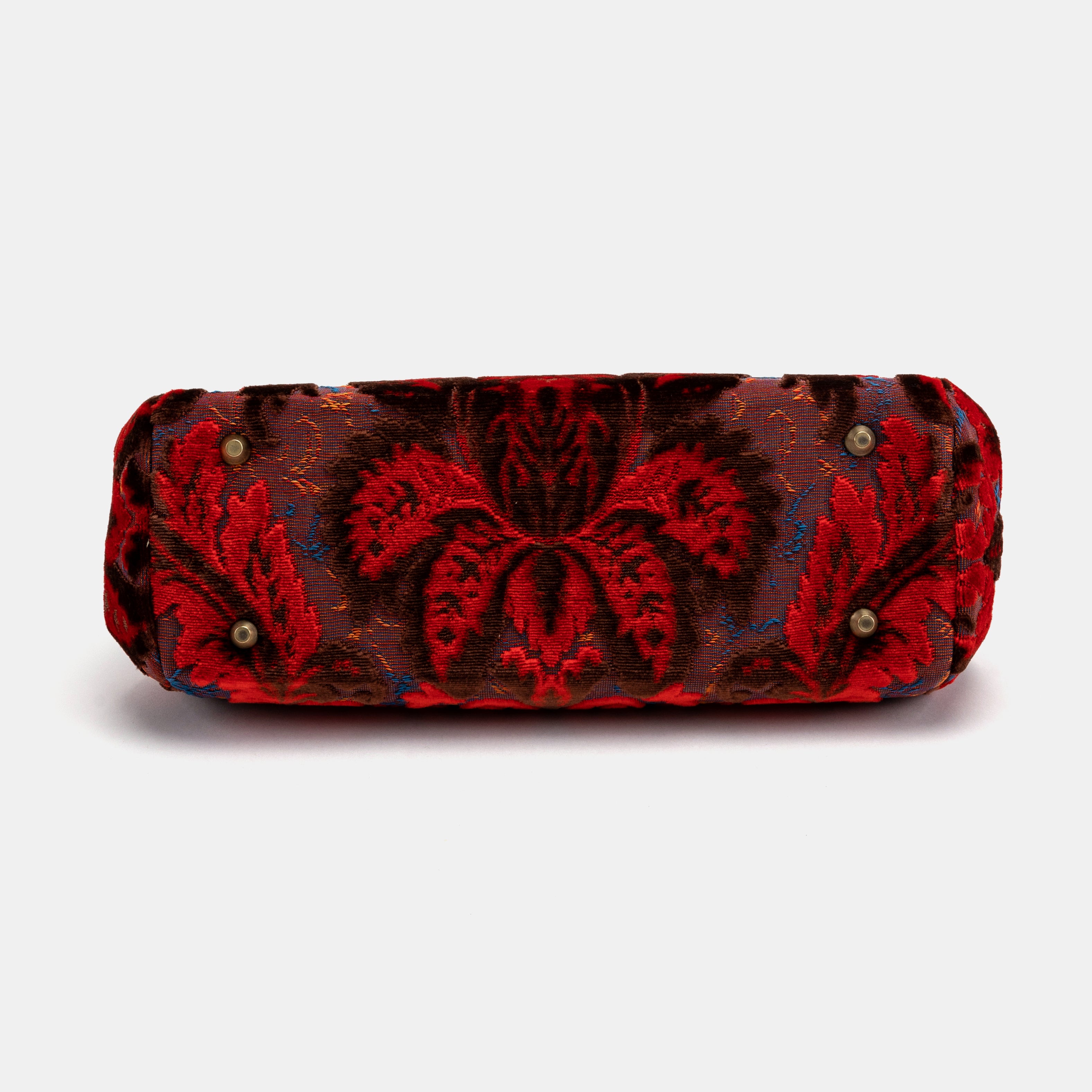 Burnout Velvet Revival Scarlet Top Handle Purse carpet bag MCW  Handmade-5