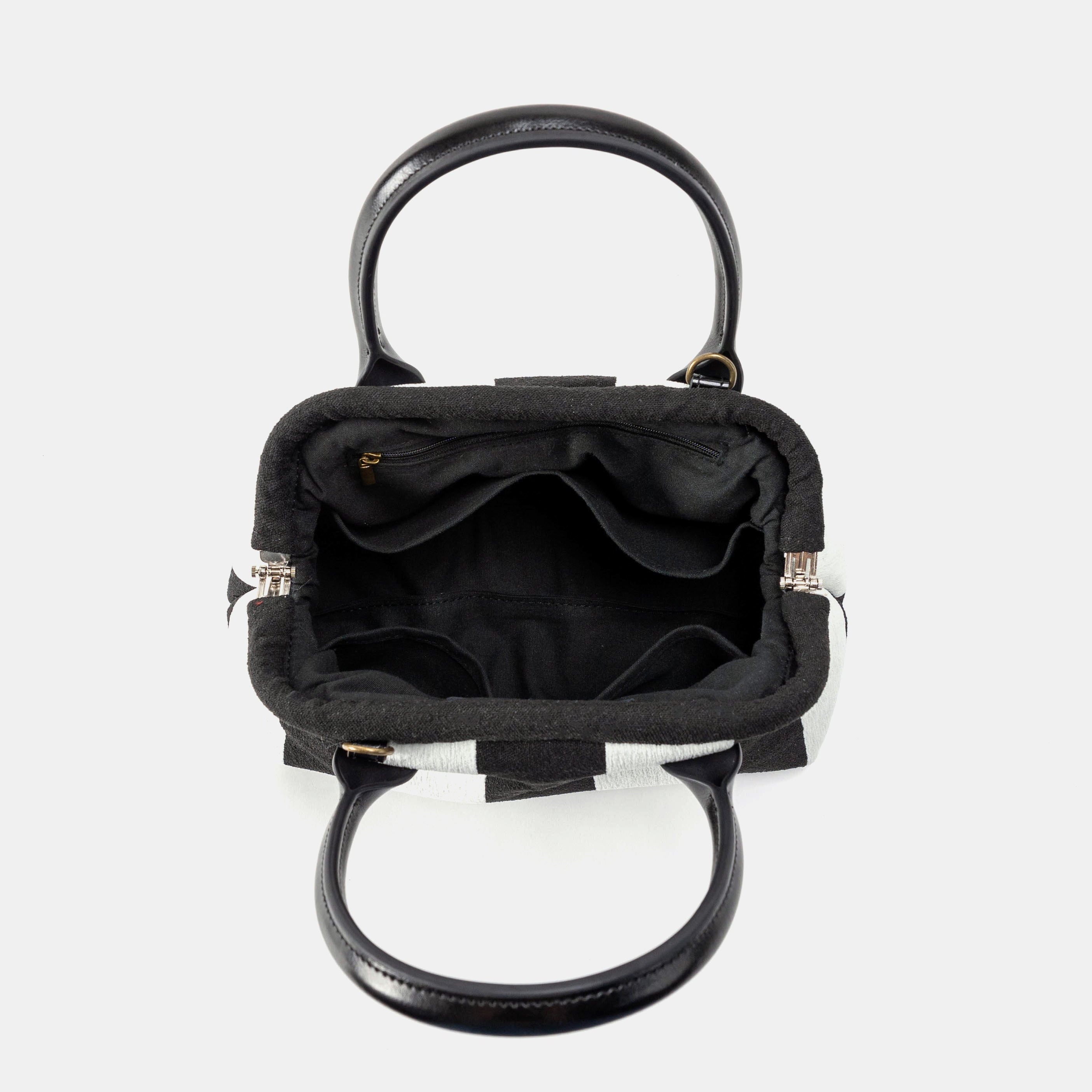Black & White Beetlejuice Carpet Satchel inside