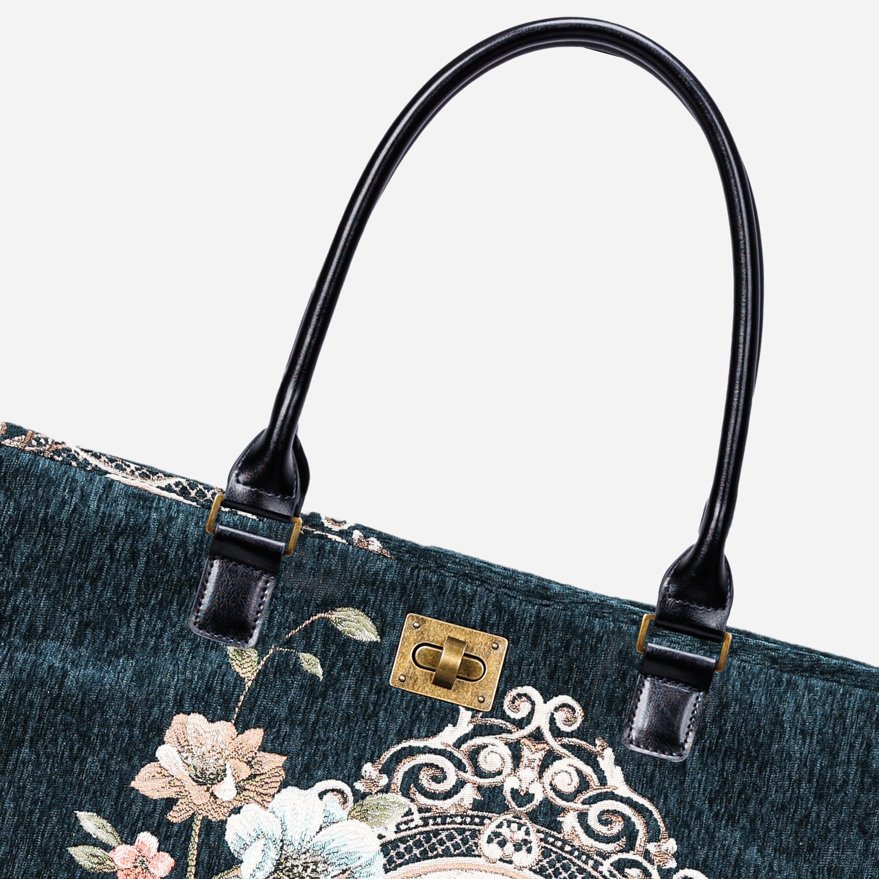 Chateau Cyprus Green Carpet Tote Shopper Carpetbag of America closure