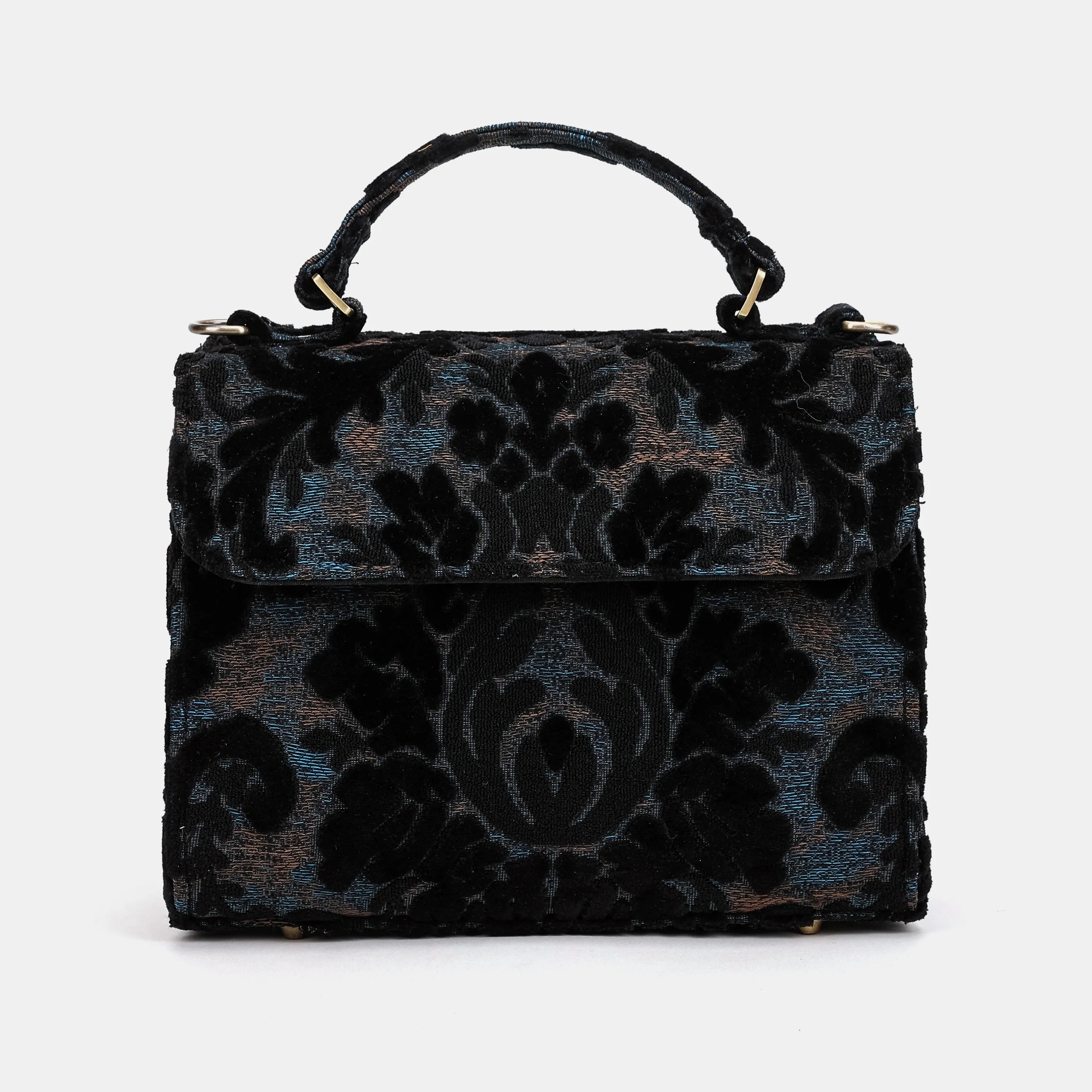 Burnout Velvet Black Flap Satchel Carpetbag of America main