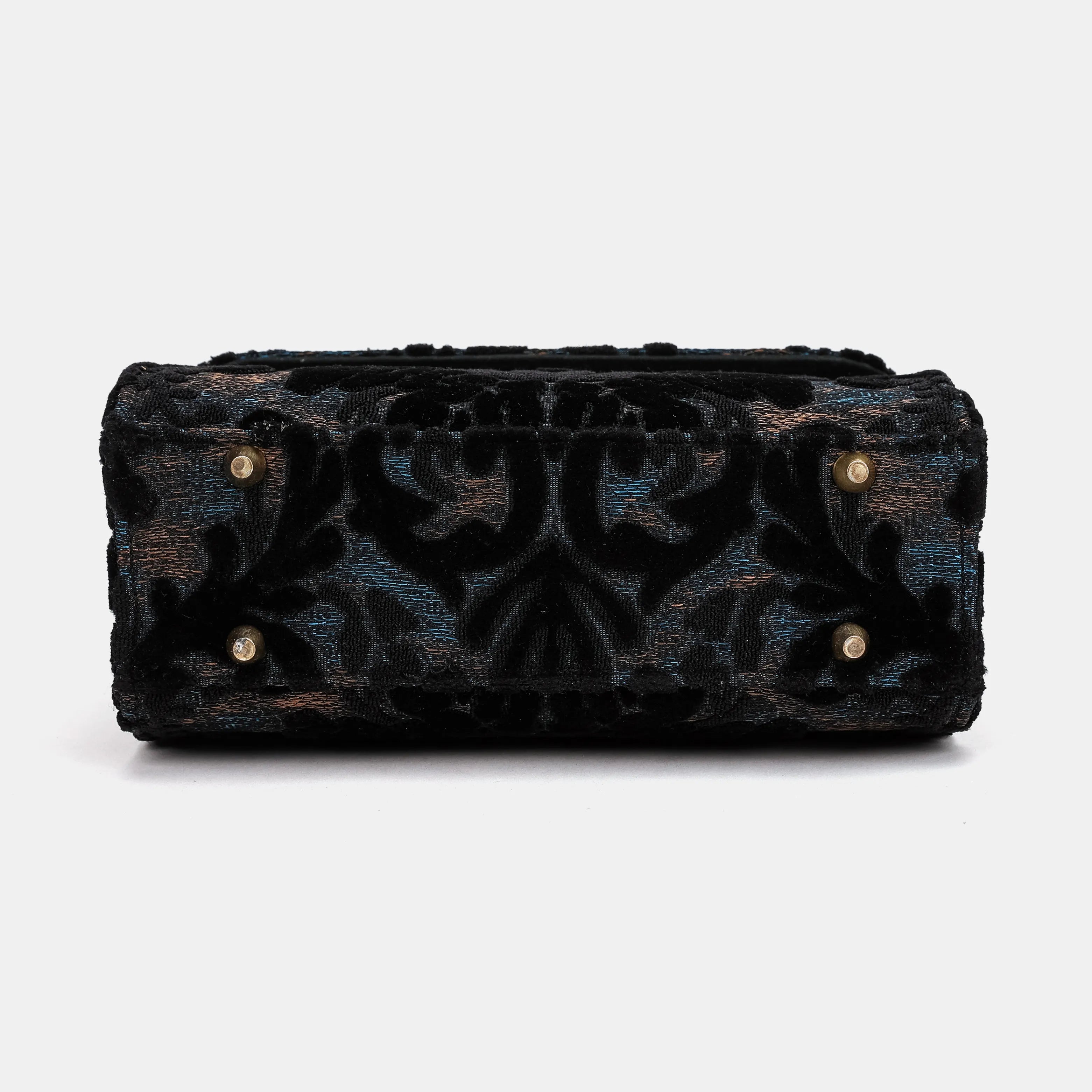 Burnout Velvet Black Flap Satchel Carpetbag of America bottom
