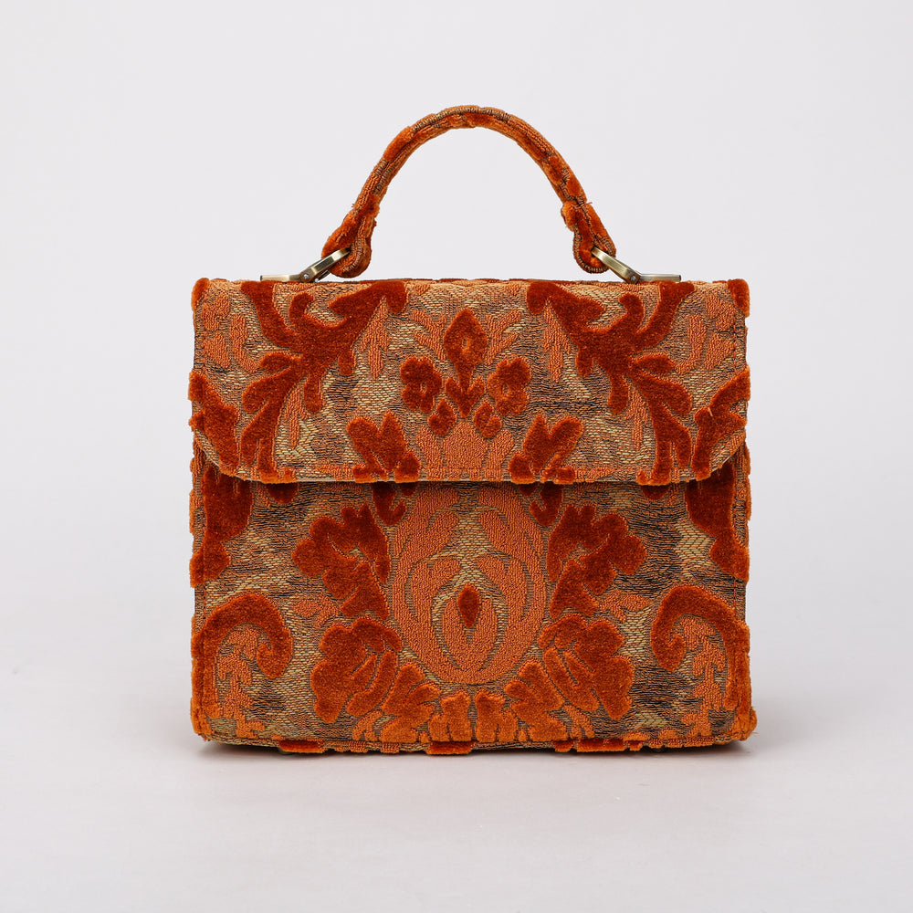 Burnout Velvet Orange Flap Satchel Carpetbag of America