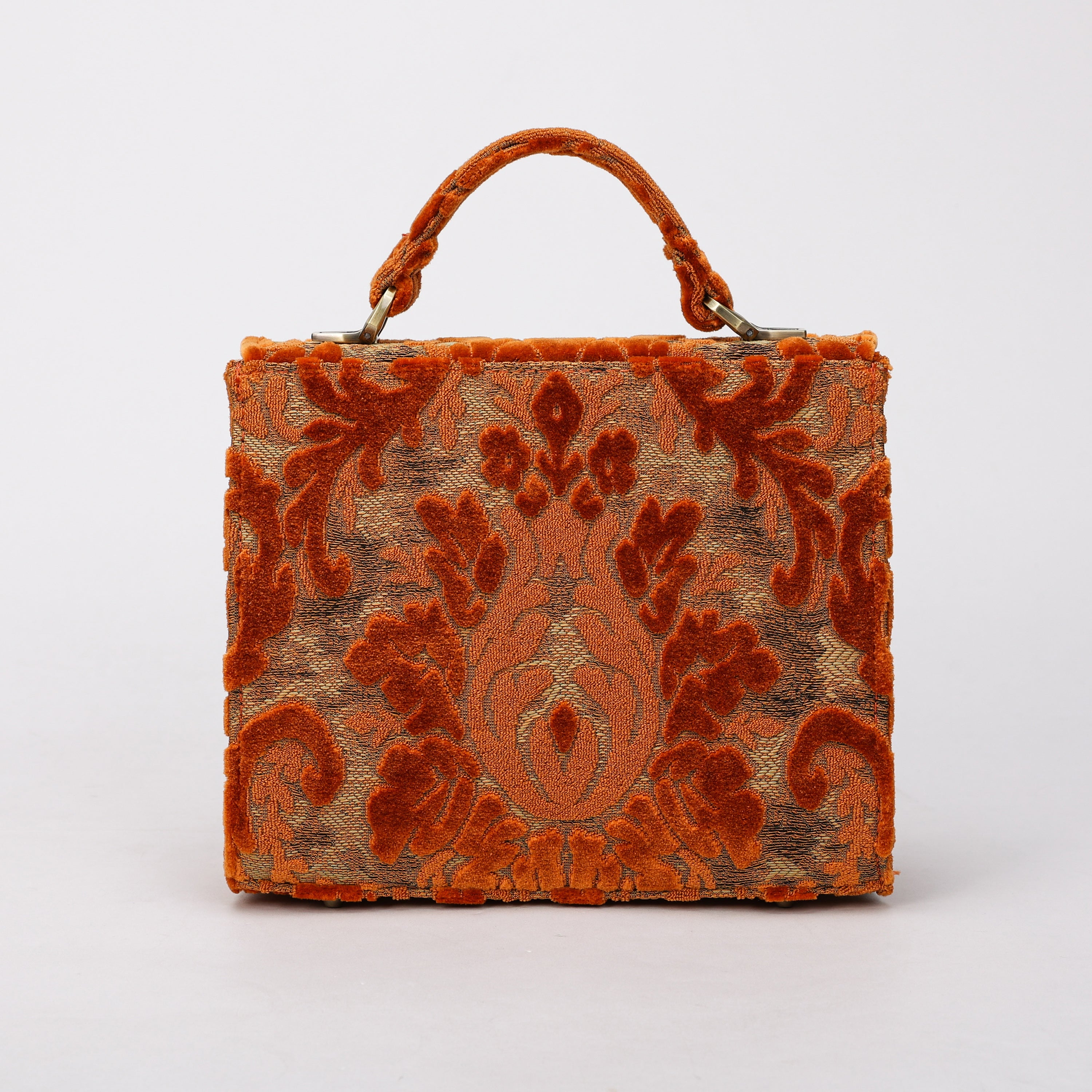 Burnout Velvet Orange Flap Satchel carpet bag MCW Handmade-3