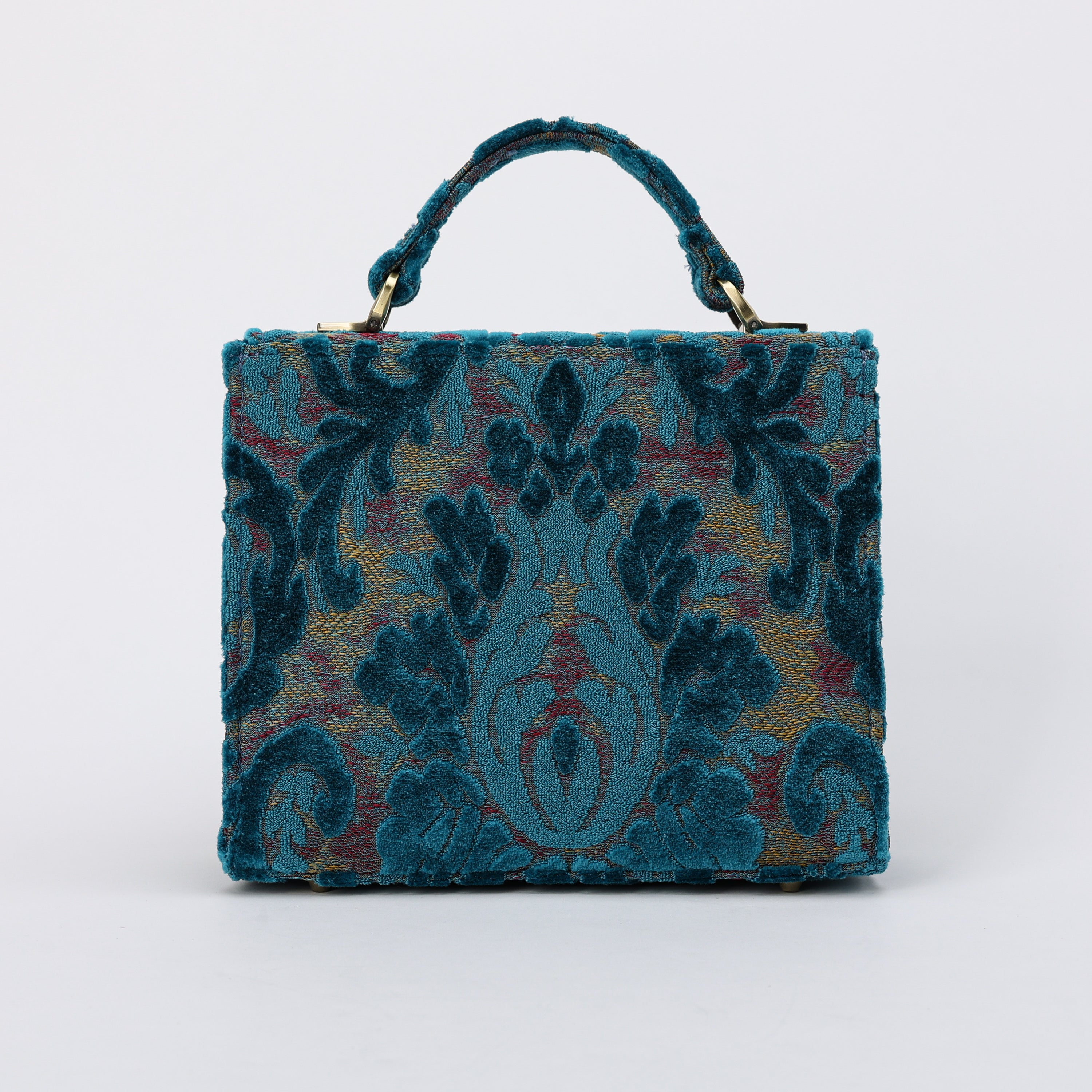 Burnout Velvet Aqua Blue Flap Satchel carpet bag MCW Handmade-3