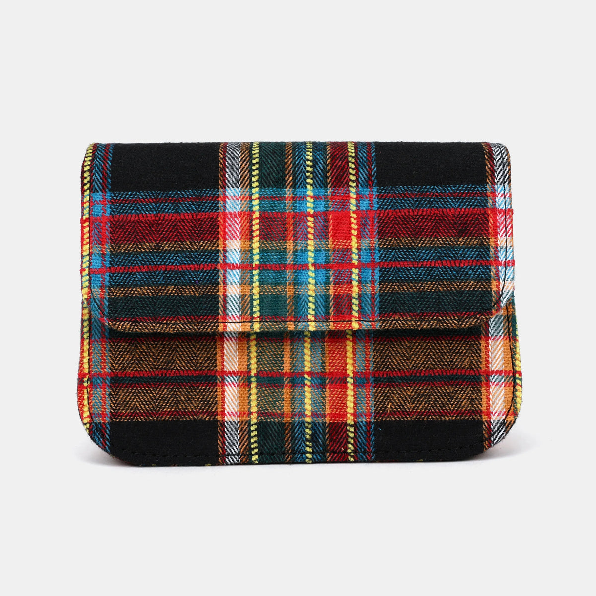 Tartan Stewart Black Flap Crossbody Bag Carpetbag of America front