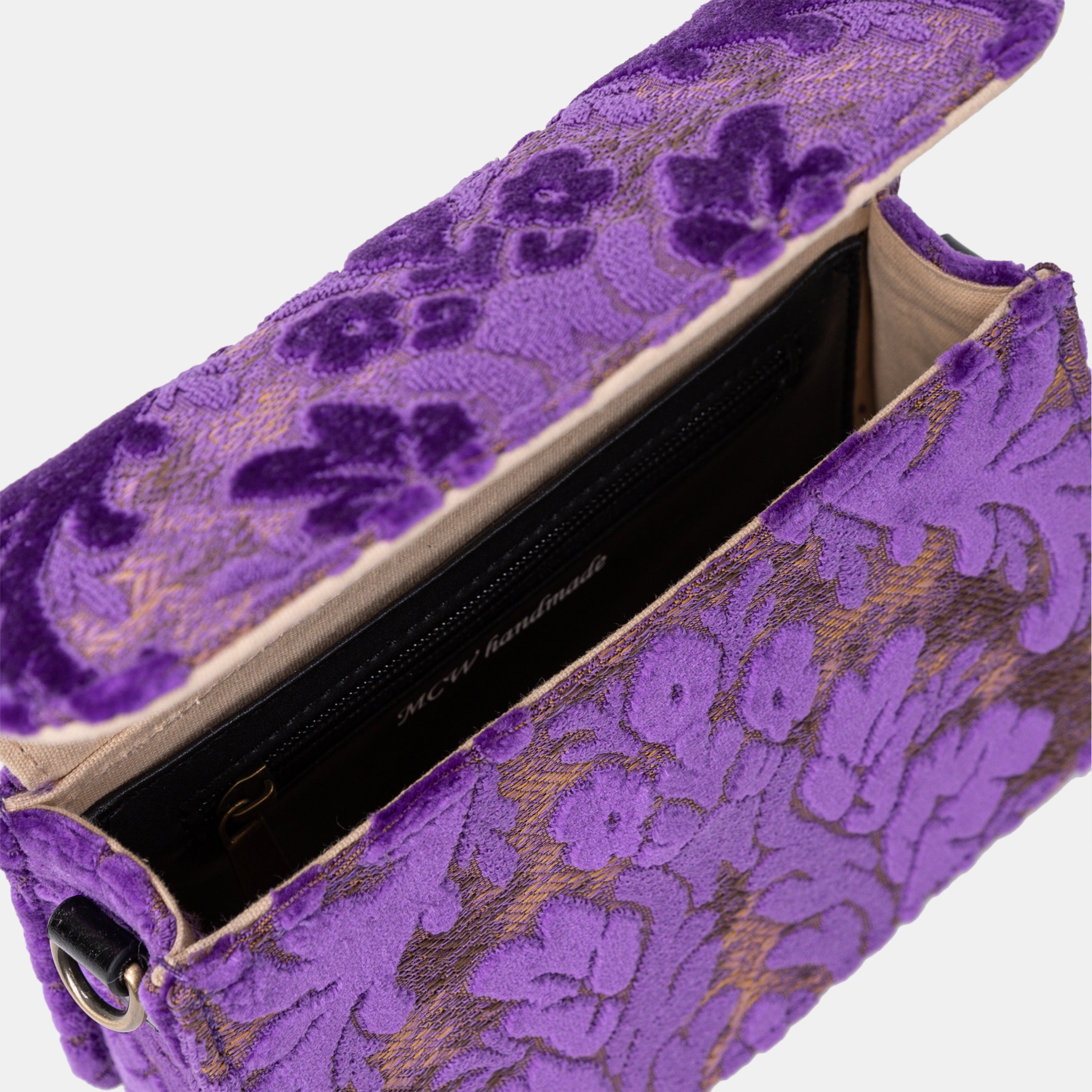 Burnout Velvet Purple Flap Crossbody Bag carpet bag MCW Handmade-4