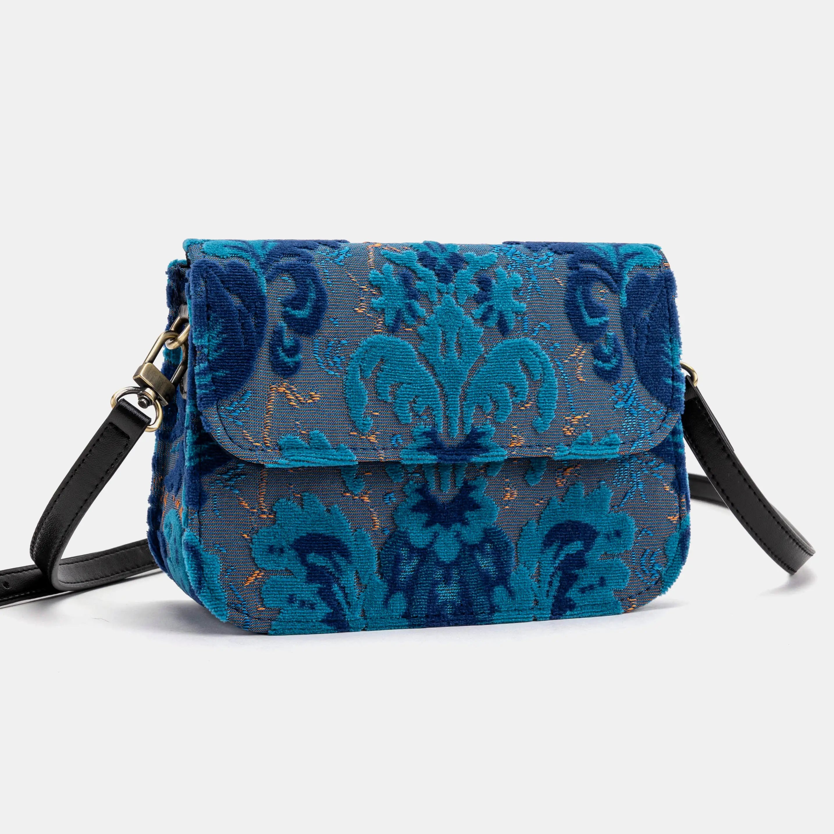 Burnout Velvet Revival Aqua Flap Crossbody Bag of America main
