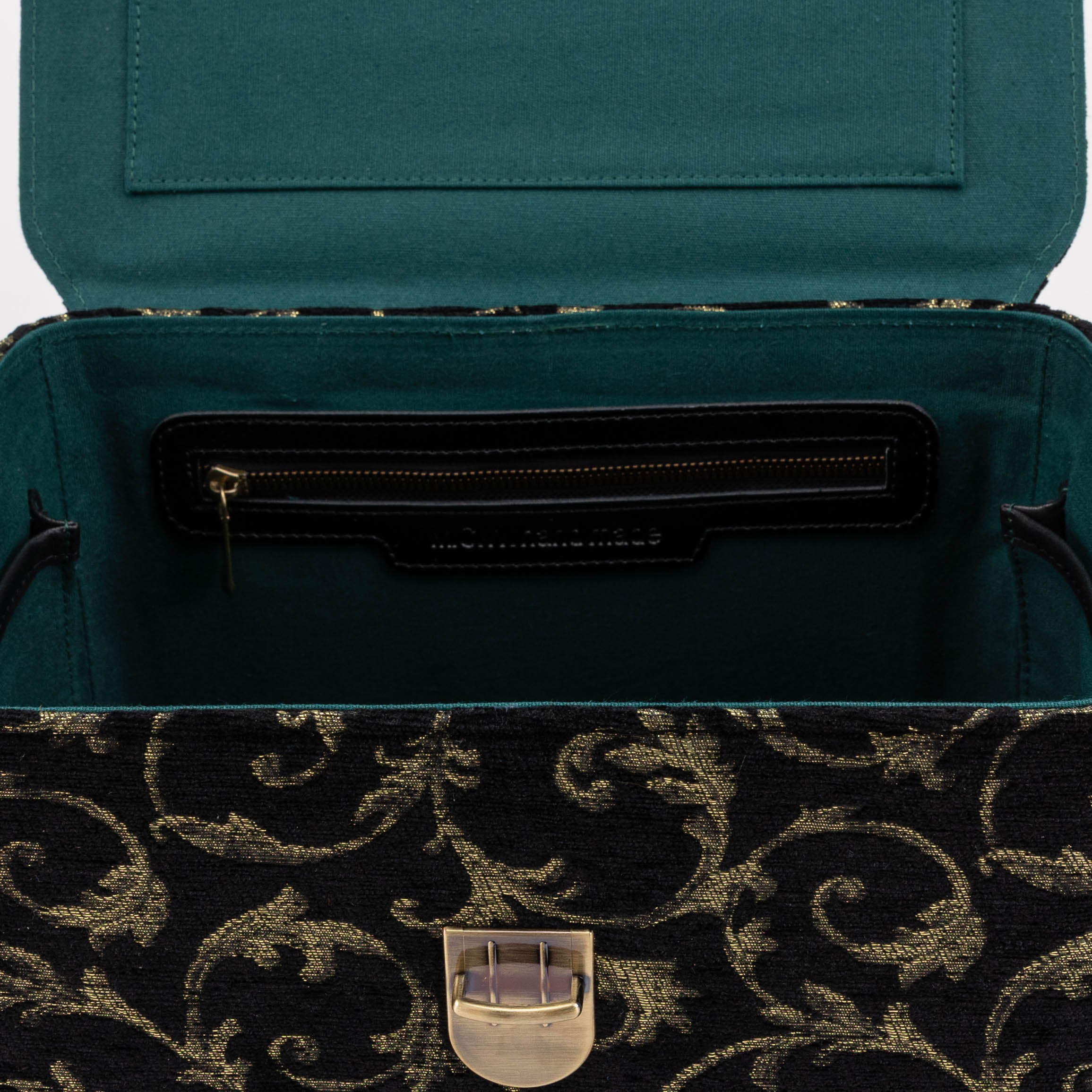 Vintage Scroll Black Green Josephine Large Train Case of America zipper