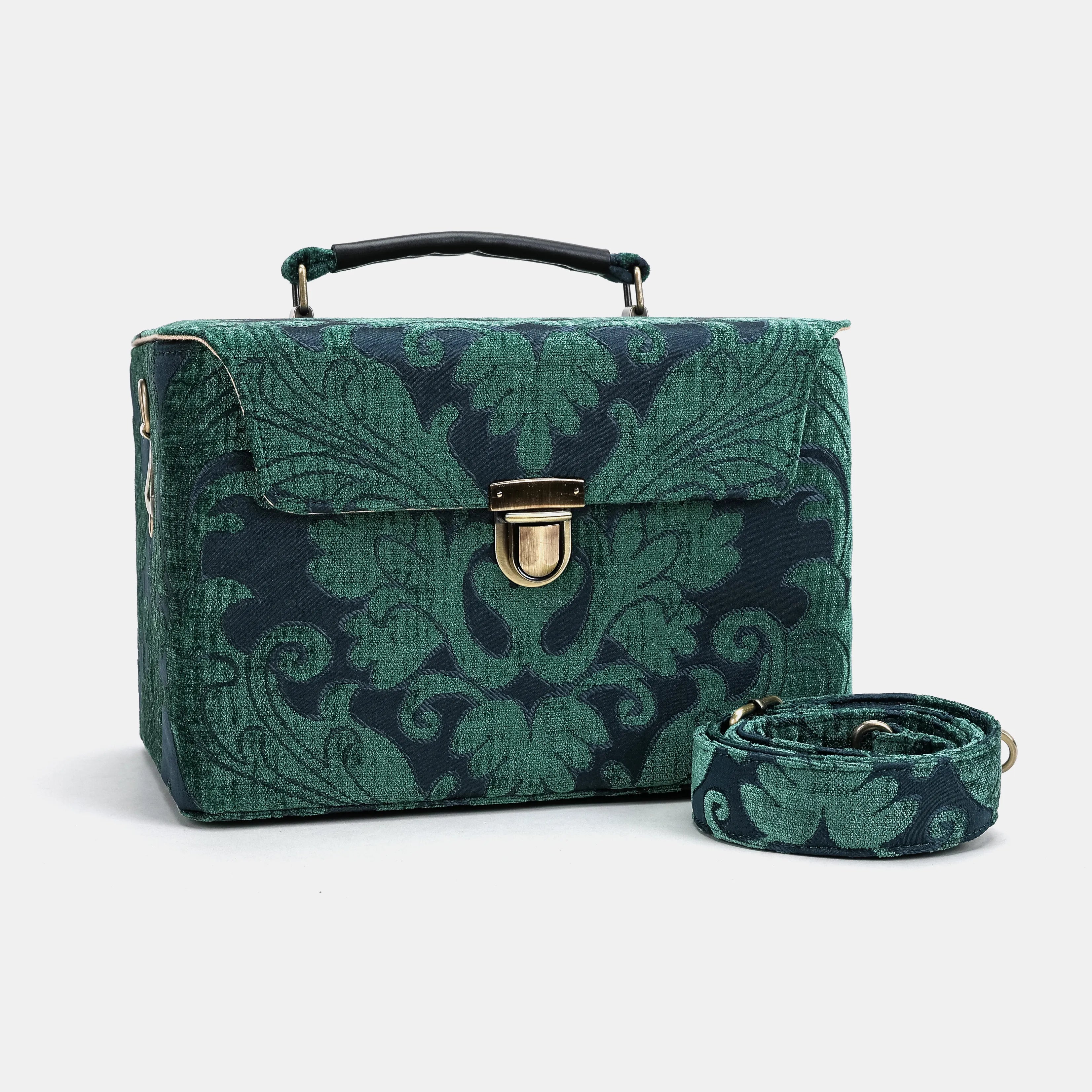 Josephine Large Train Case Purse Queen Hunter Green with shoulder strap